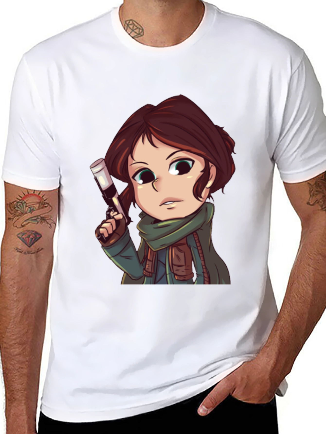 Cartoon Girl with Gun Graphic T-Shirt