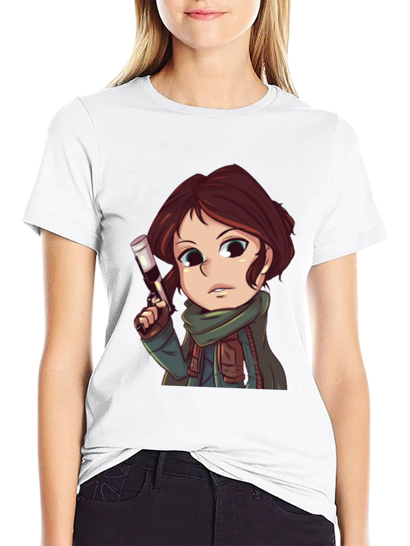 Cartoon Girl with Gun Graphic T-Shirt