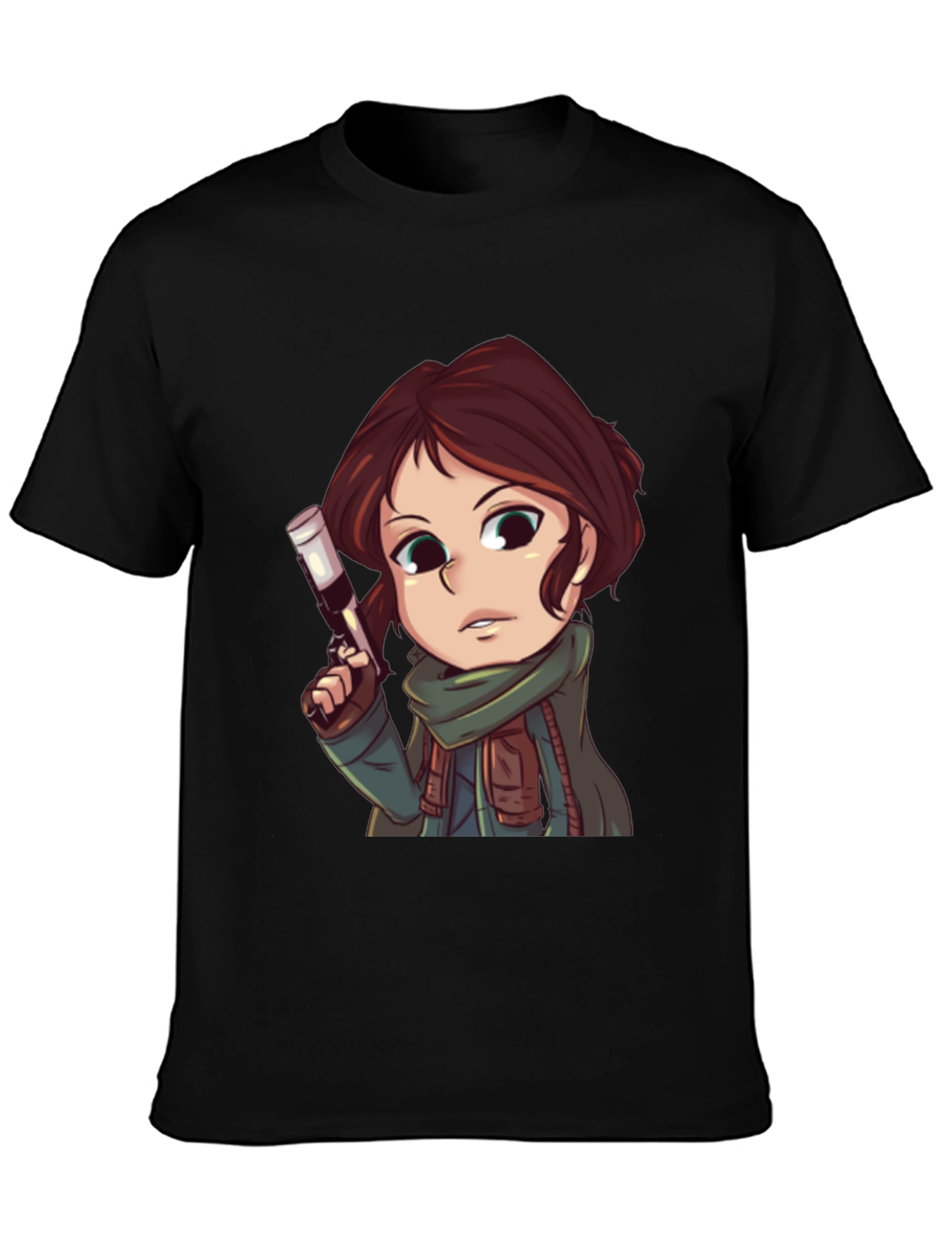Cartoon Girl with Gun Graphic T-Shirt