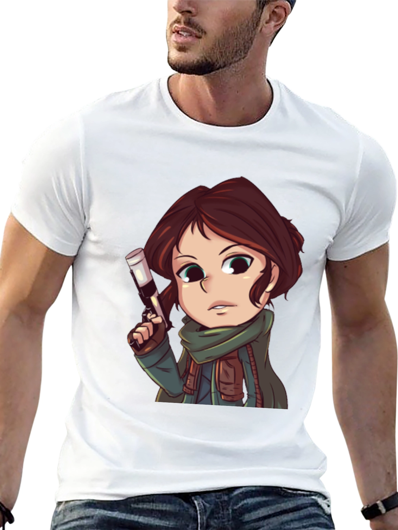 Cartoon Girl with Gun Graphic T-Shirt