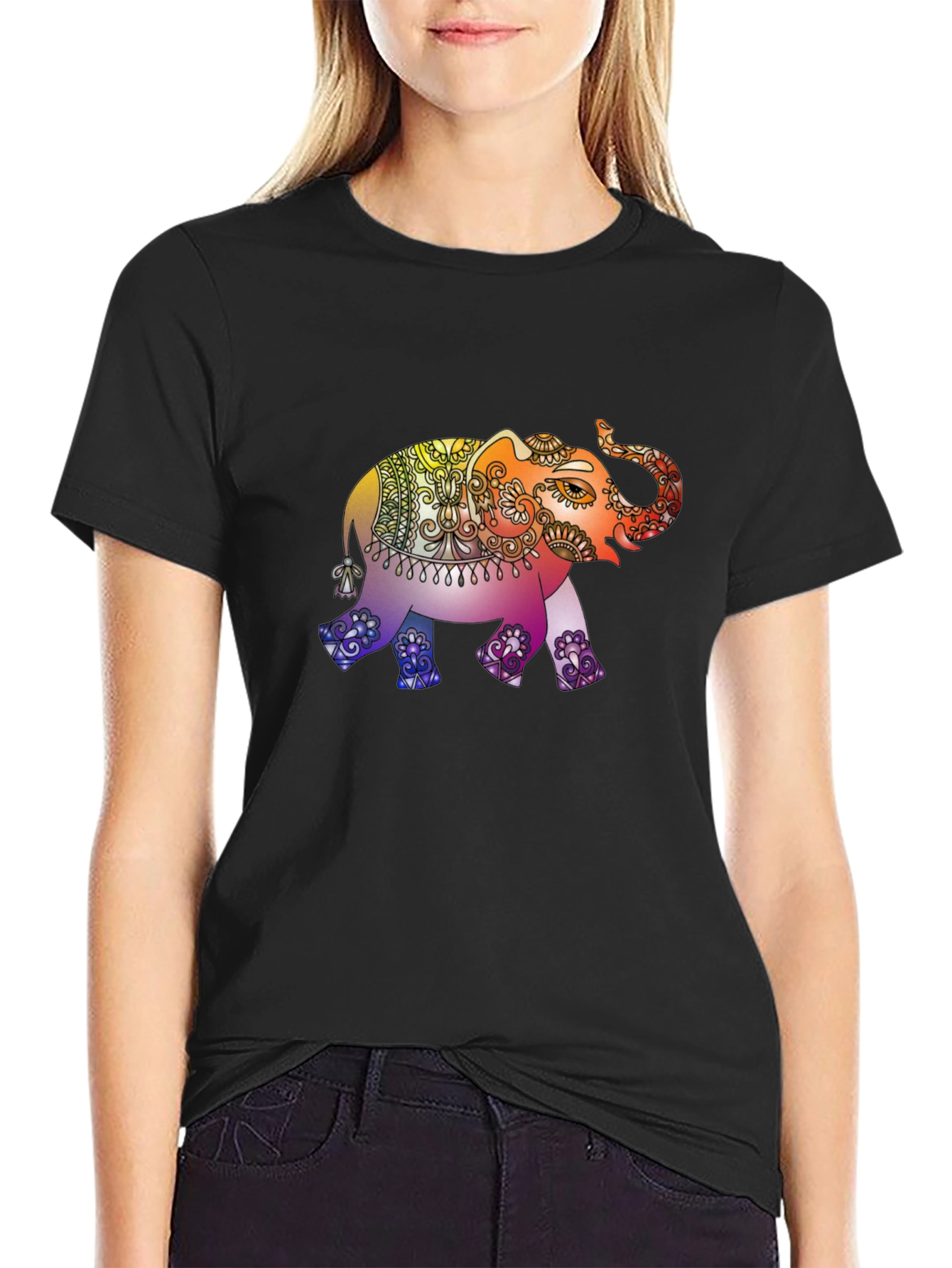 Elephant Mandala Graphic Tee - Mens Black T-Shirt