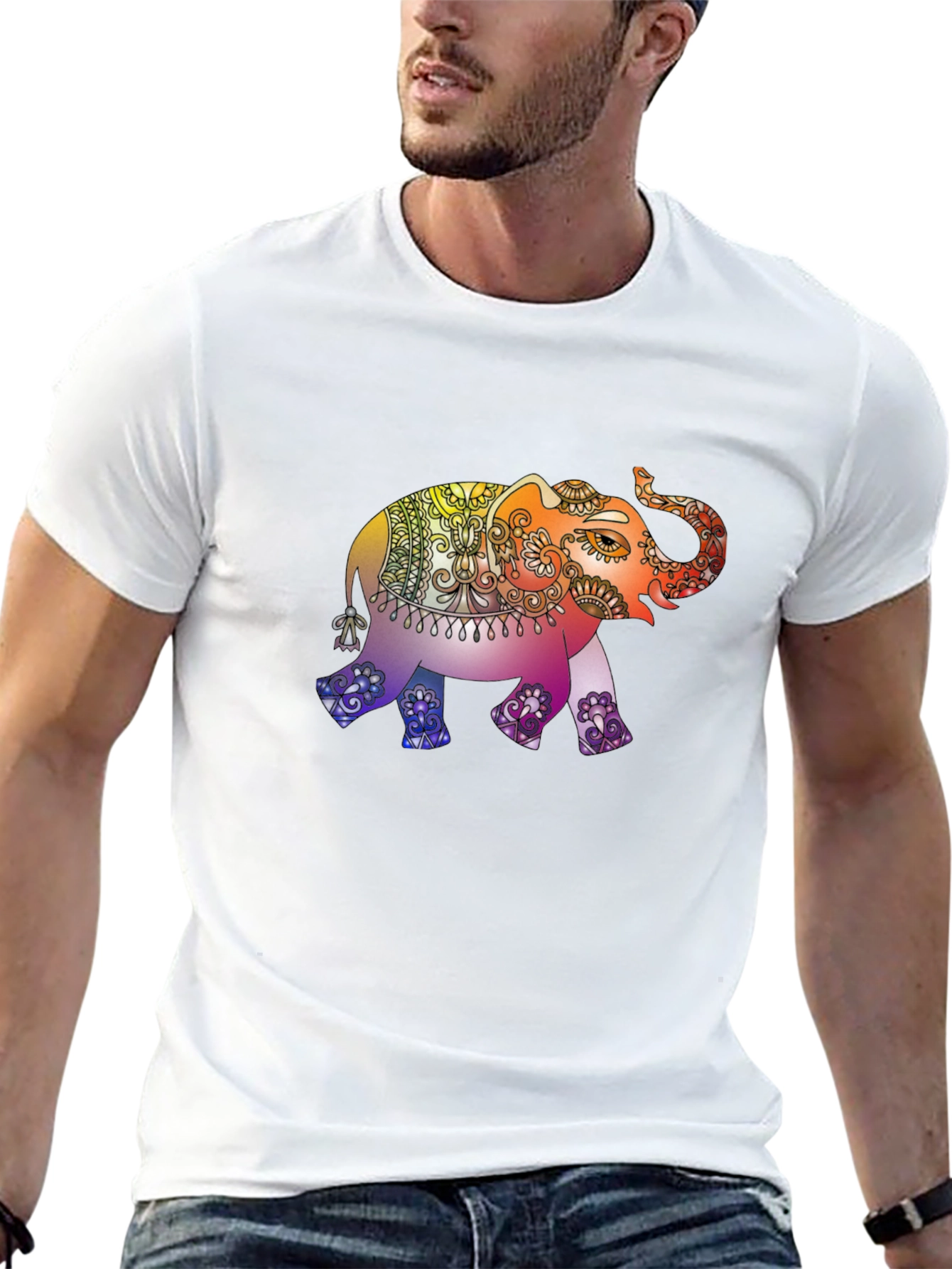 Elephant Mandala Graphic Tee - Mens Black T-Shirt