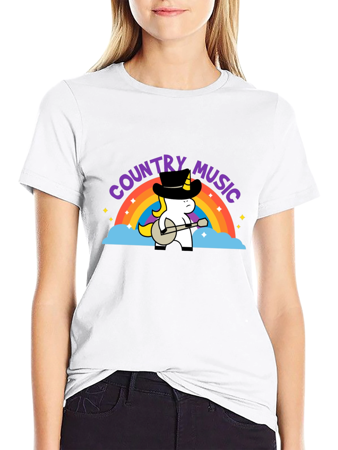 Country Music Unicorn Black T-Shirt