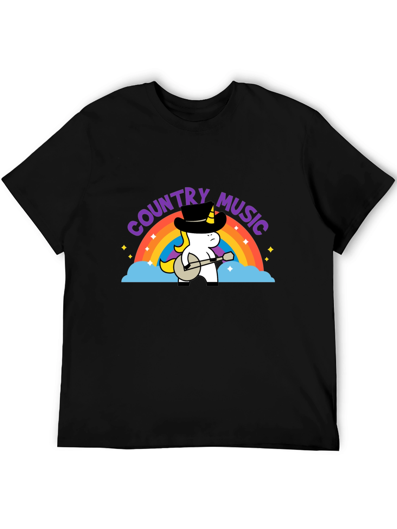Country Music Unicorn Black T-Shirt