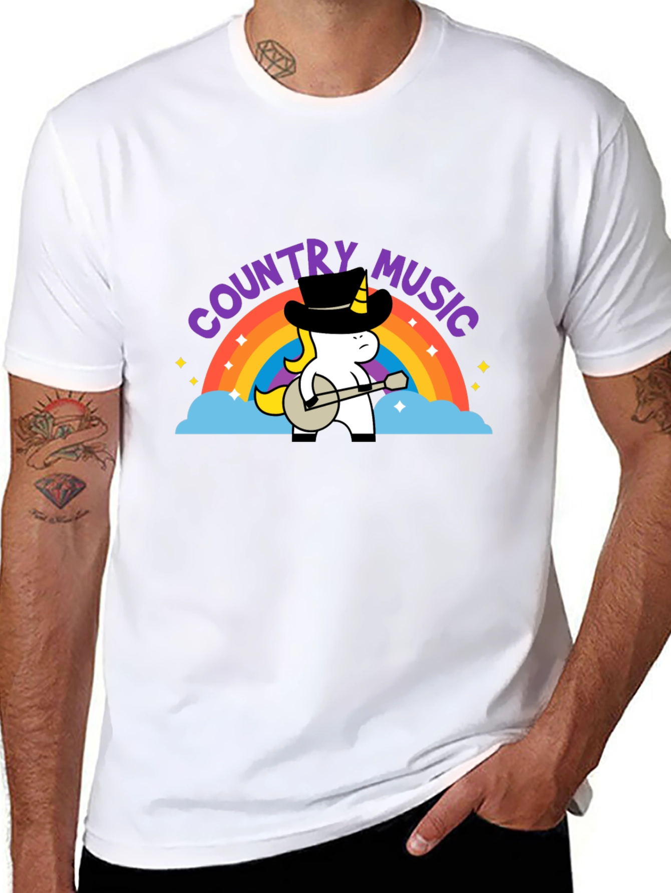 Country Music Unicorn Black T-Shirt
