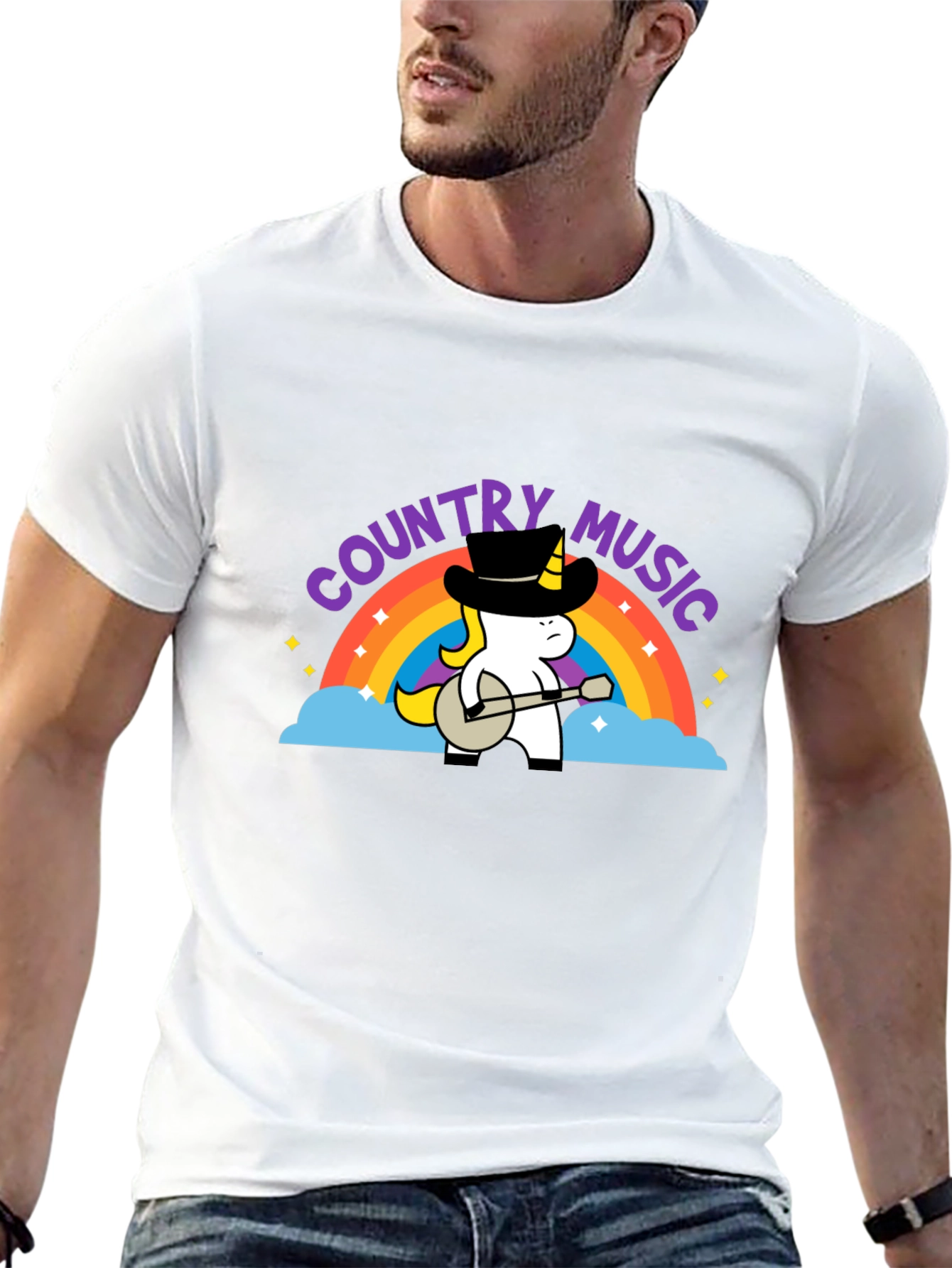Country Music Unicorn Black T-Shirt