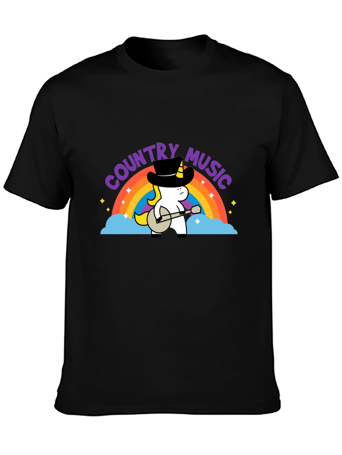 Country Music Unicorn Black T-Shirt
