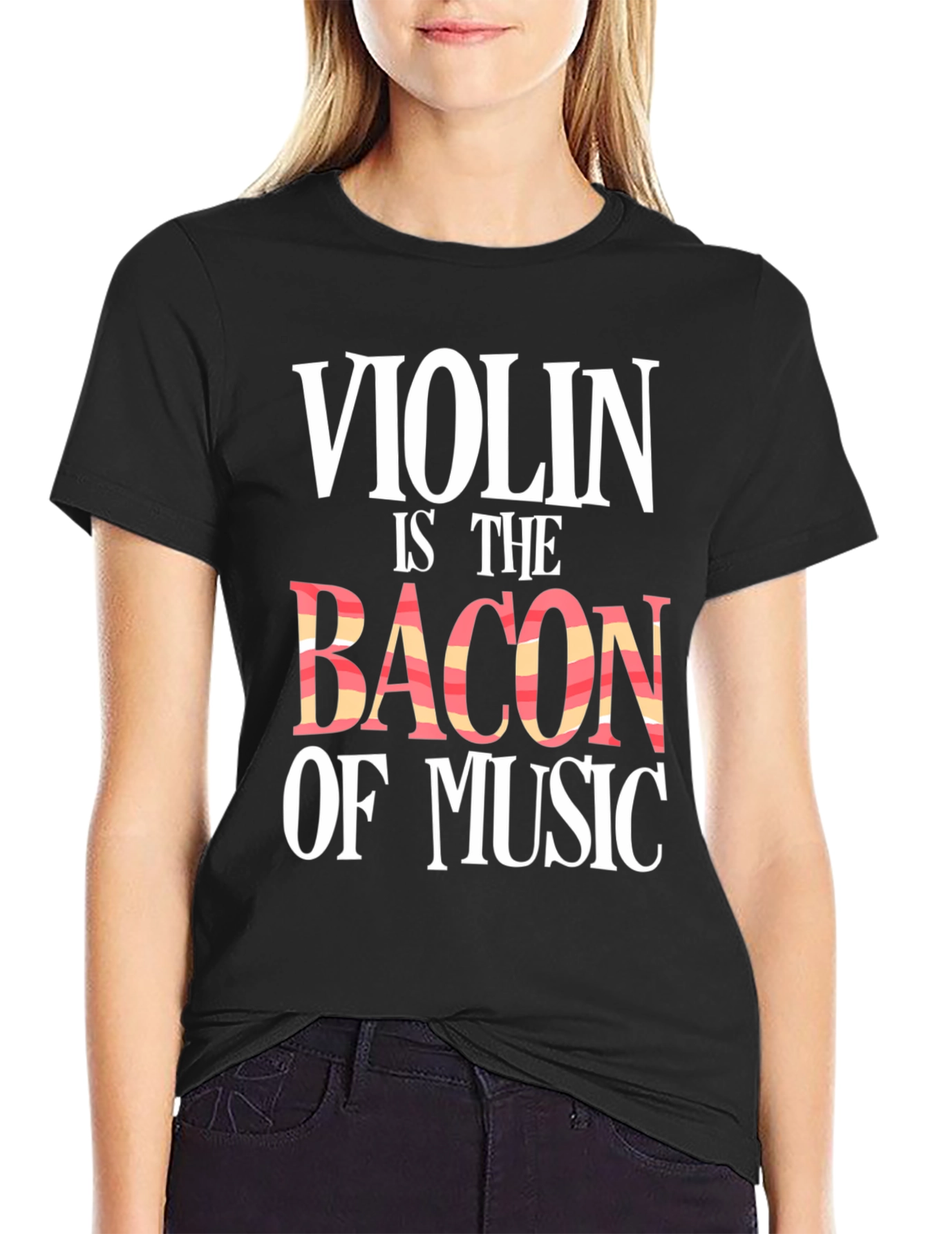 Violin is The Bacon of Music Black Graphic Tee