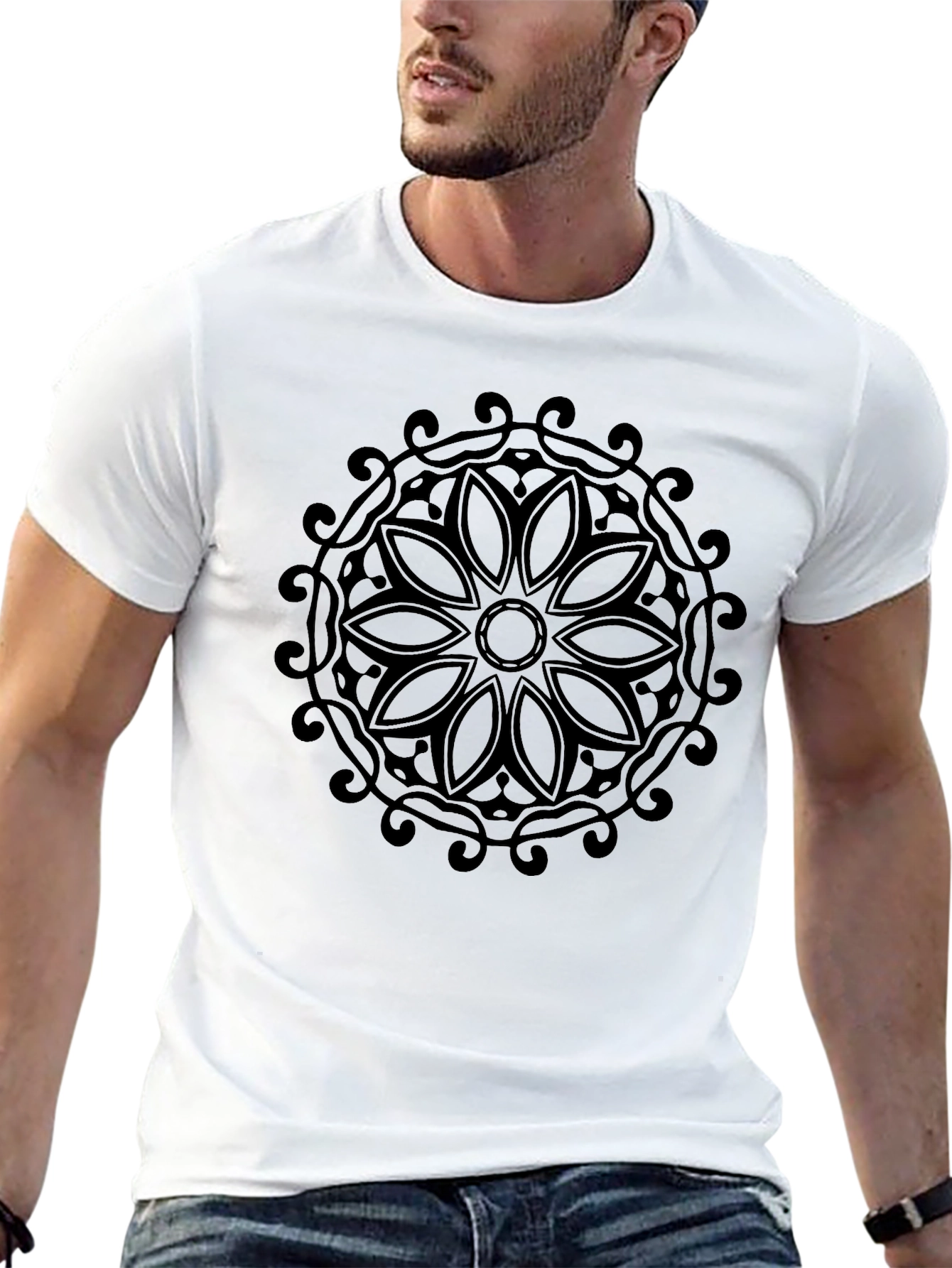 Black Mandala Graphic Tee - Casual Style