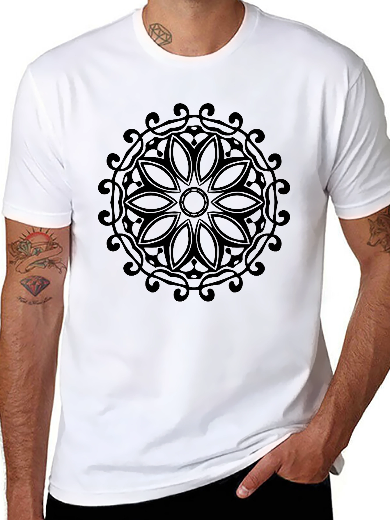 Black Mandala Graphic Tee - Casual Style
