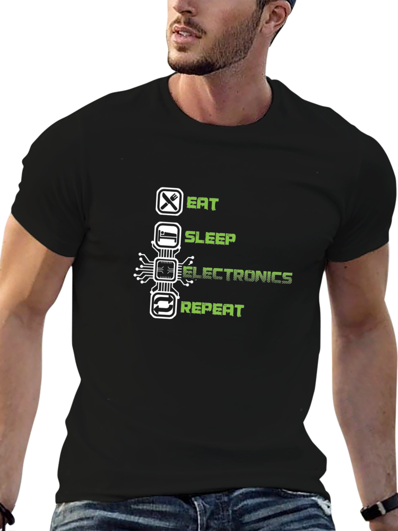 Eat Sleep Electronics Repeat Black T-Shirt