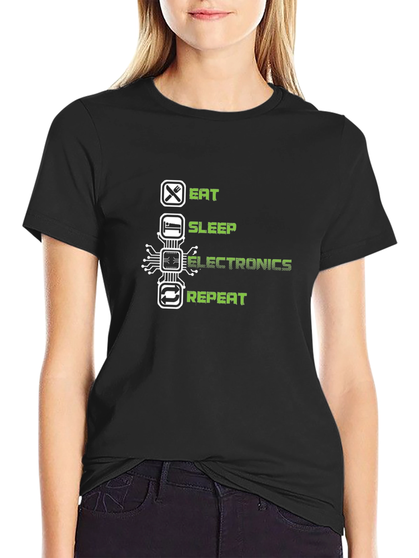 Eat Sleep Electronics Repeat Black T-Shirt