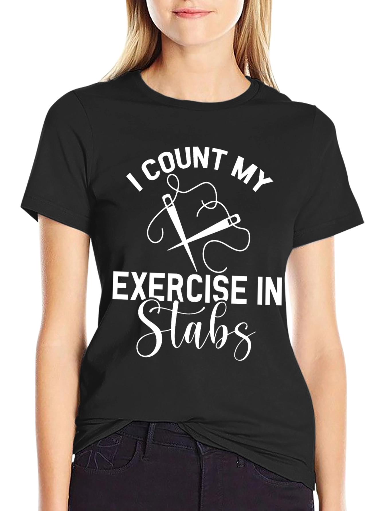 I Count My Exercise in Stabs Funny Sewing T-Shirt