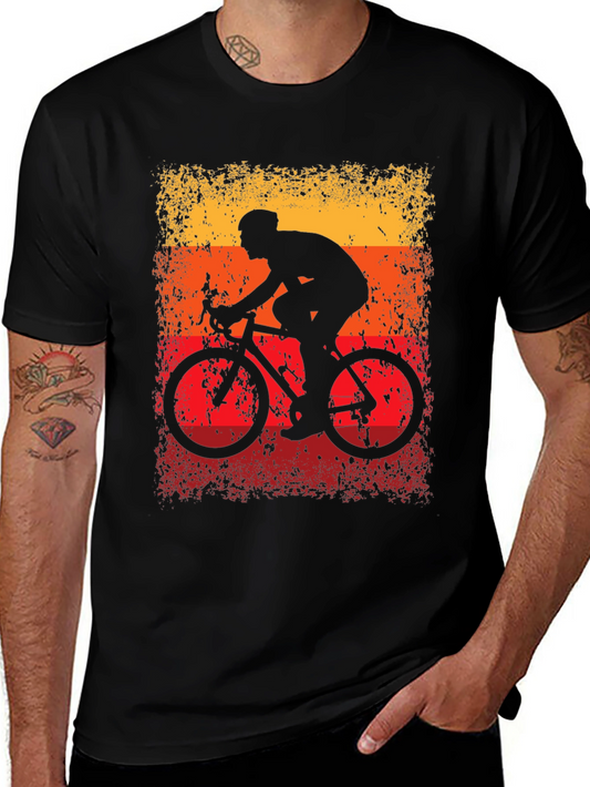 Retro Cycling T-Shirt - Black Cotton Blend