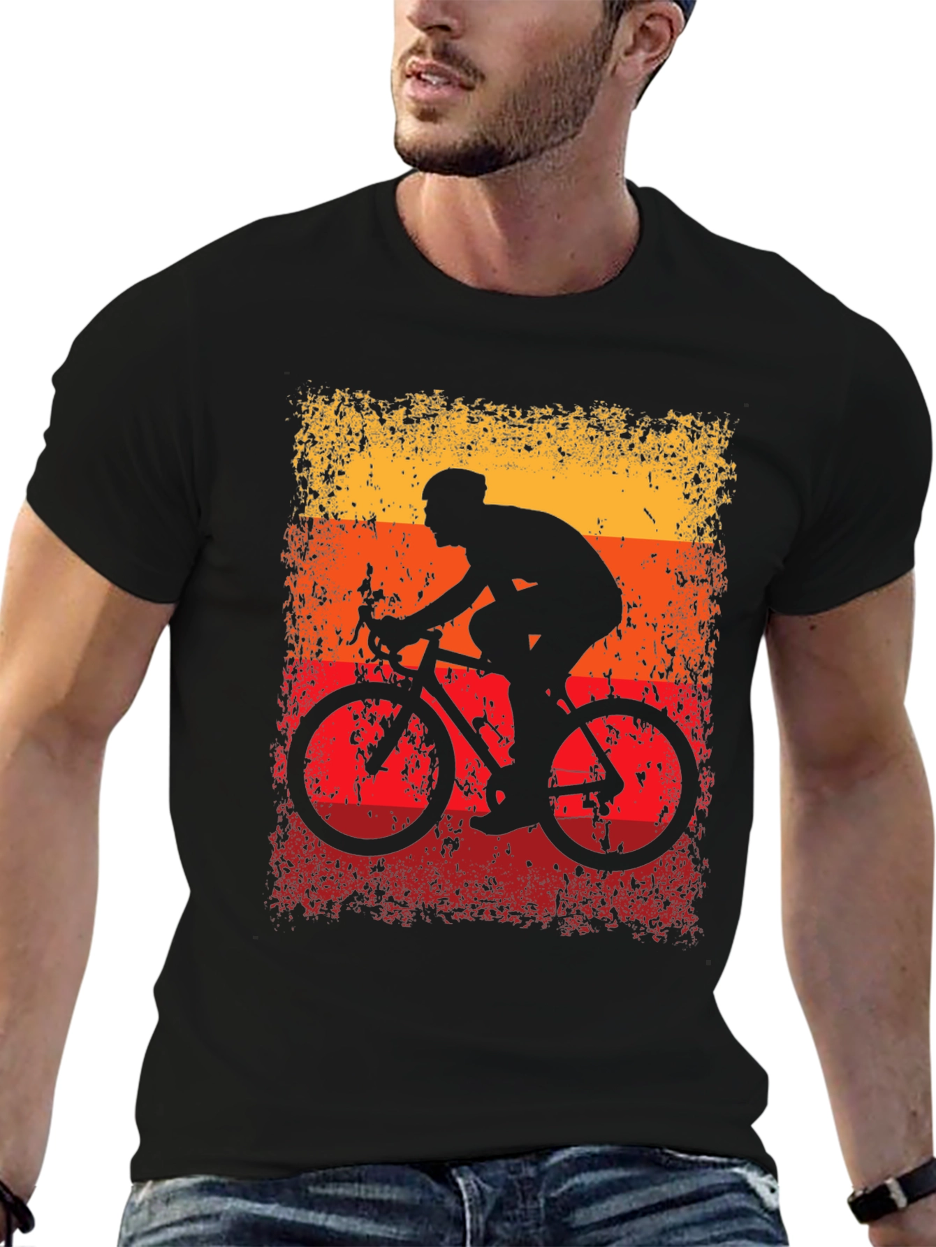 Retro Cycling T-Shirt - Black Cotton Blend