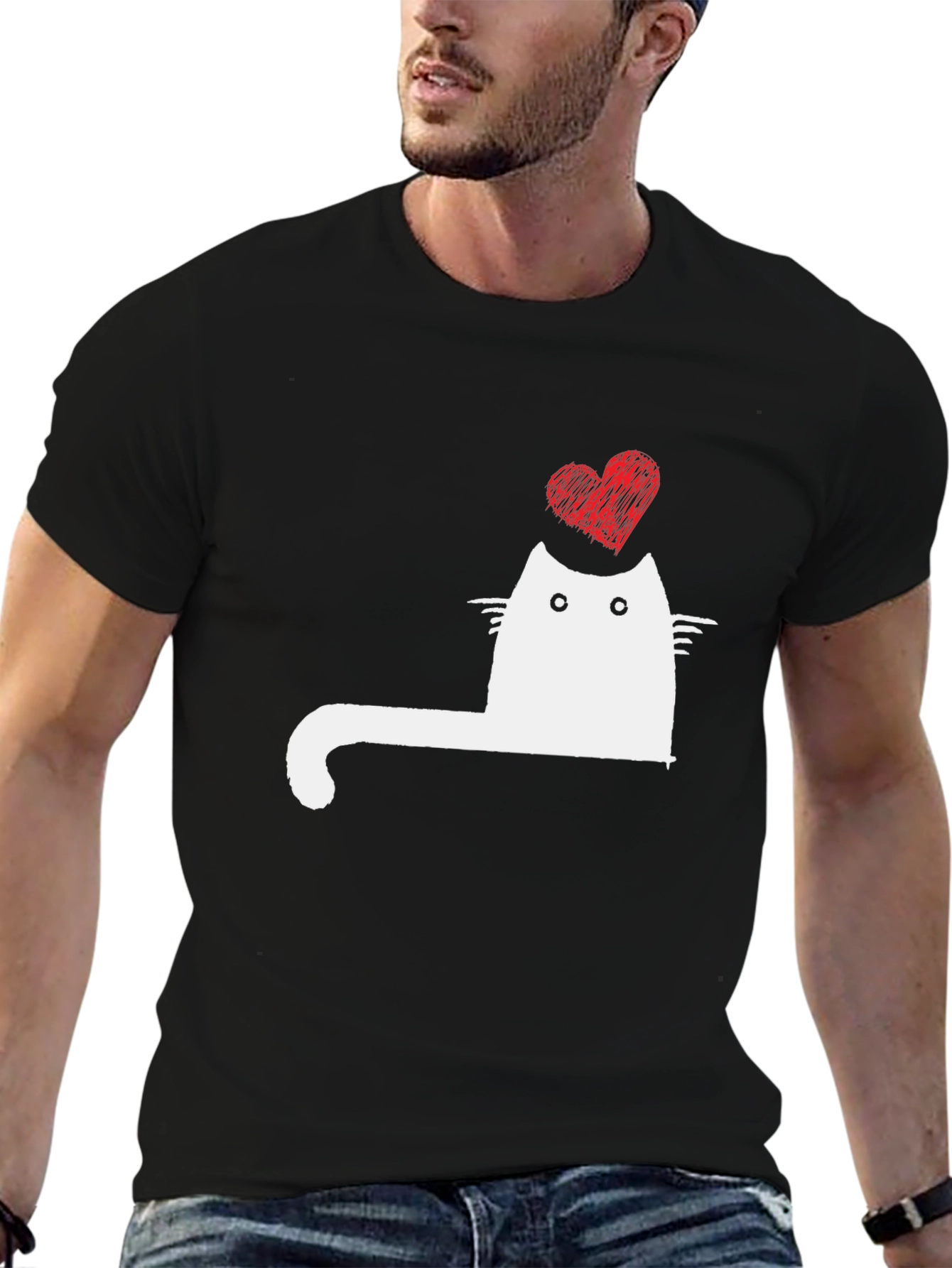Cat Heart Graphic Tee - Mens Black T-Shirt