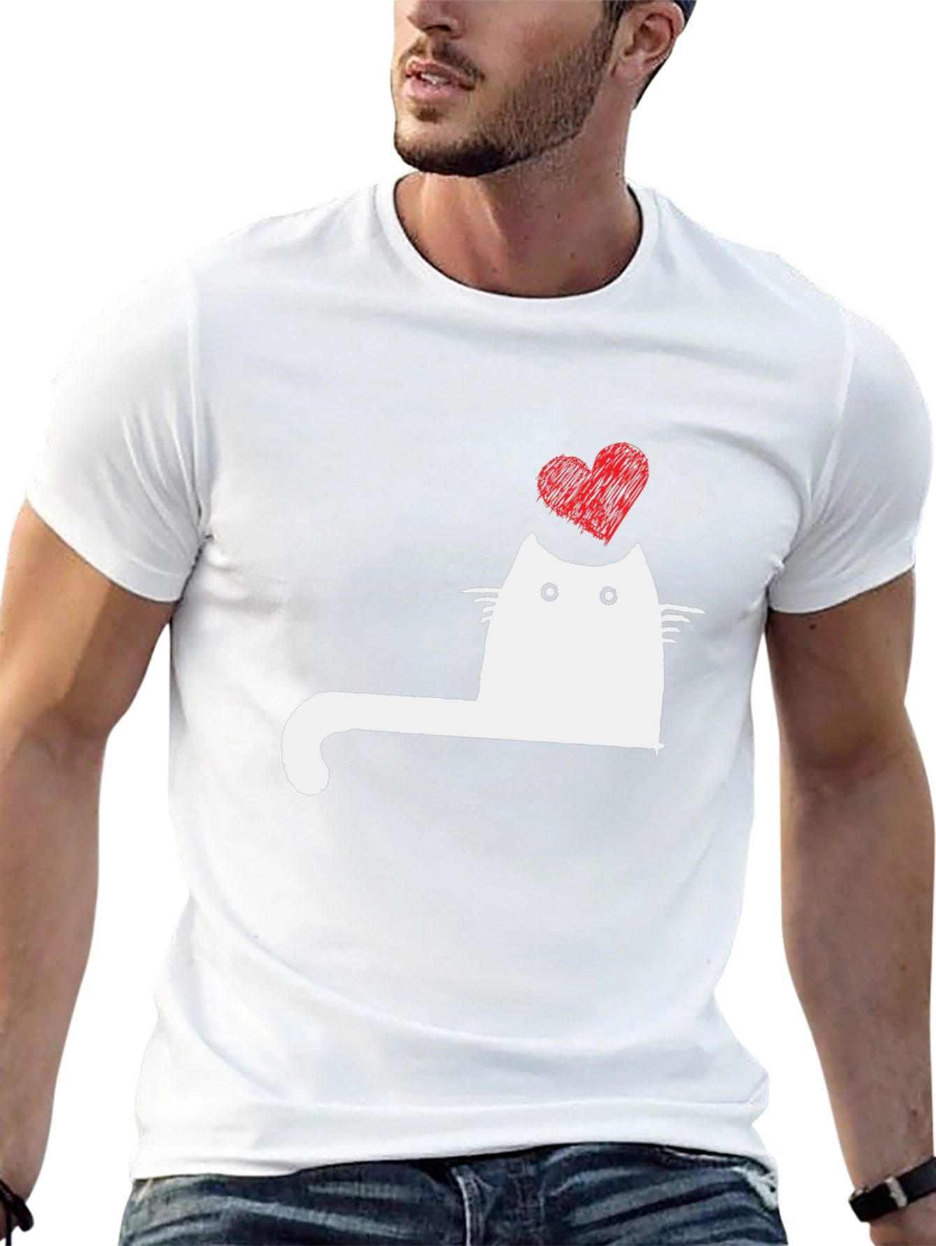 Cat Heart Graphic Tee - Mens Black T-Shirt