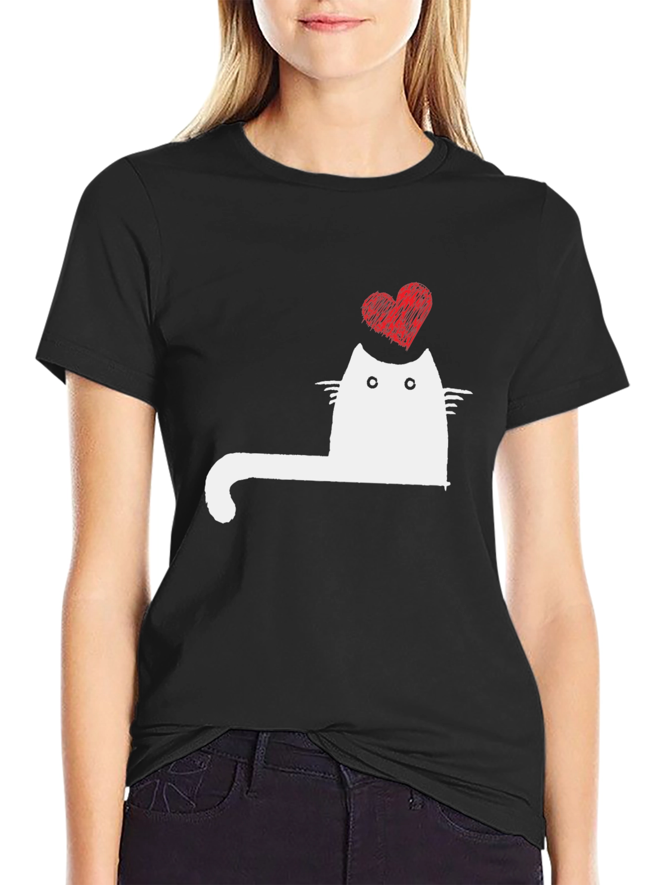 Cat Heart Graphic Tee - Mens Black T-Shirt