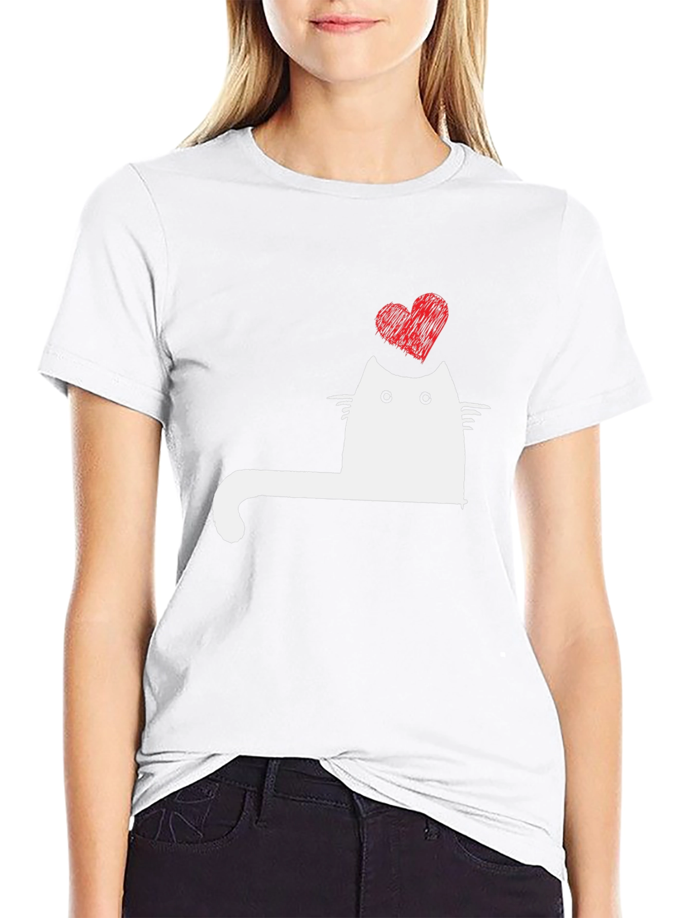 Cat Heart Graphic Tee - Mens Black T-Shirt