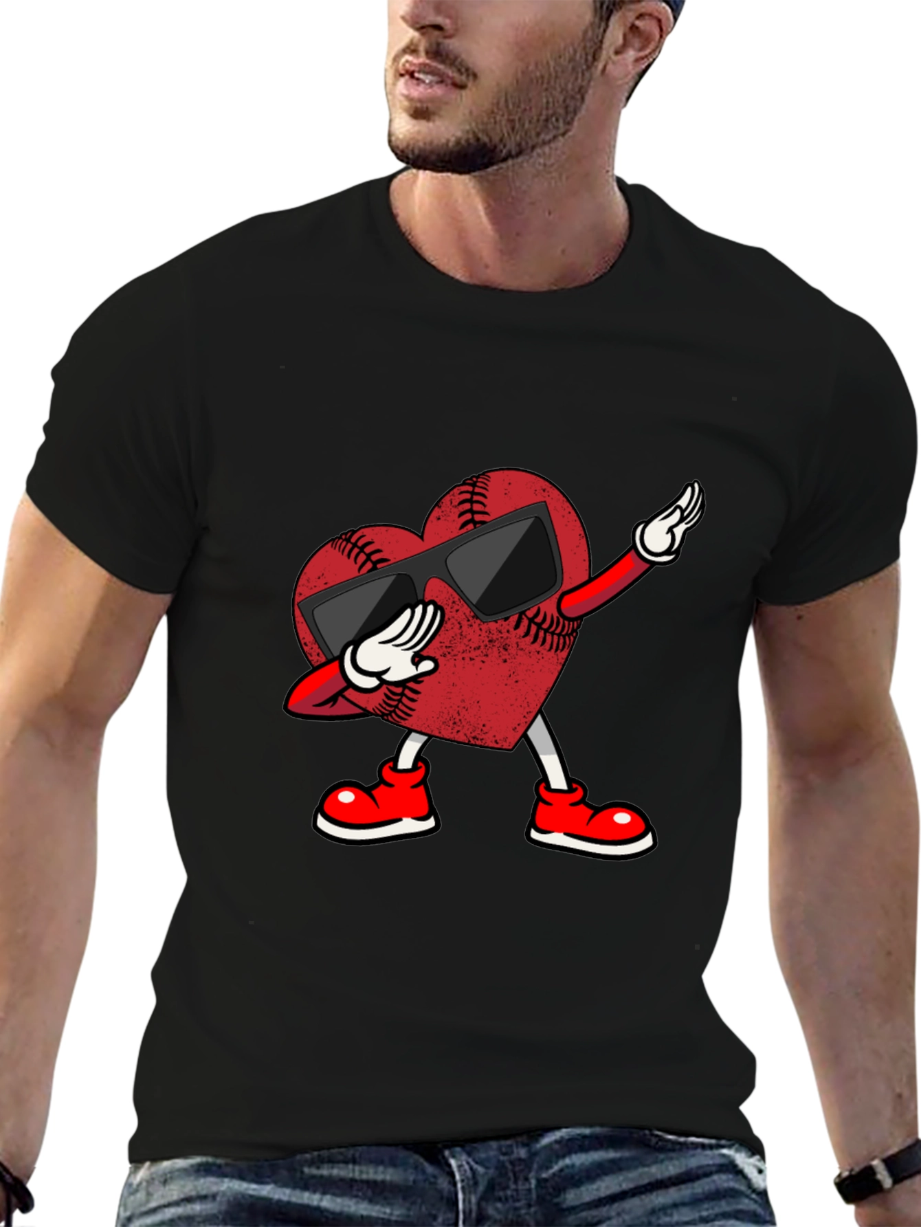 Dabbing Baseball Heart Graphic Tee