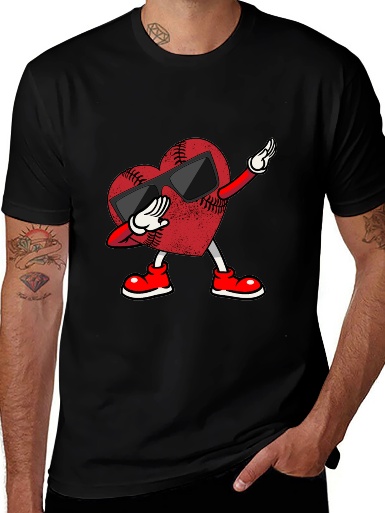 Dabbing Baseball Heart Graphic Tee