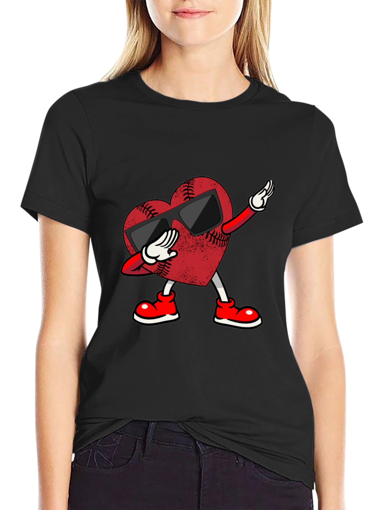 Dabbing Baseball Heart Graphic Tee