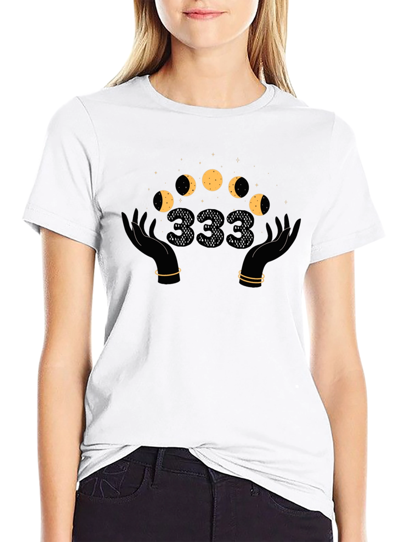 Mystic Moon Phases T-Shirt - Angel Number 333 Design