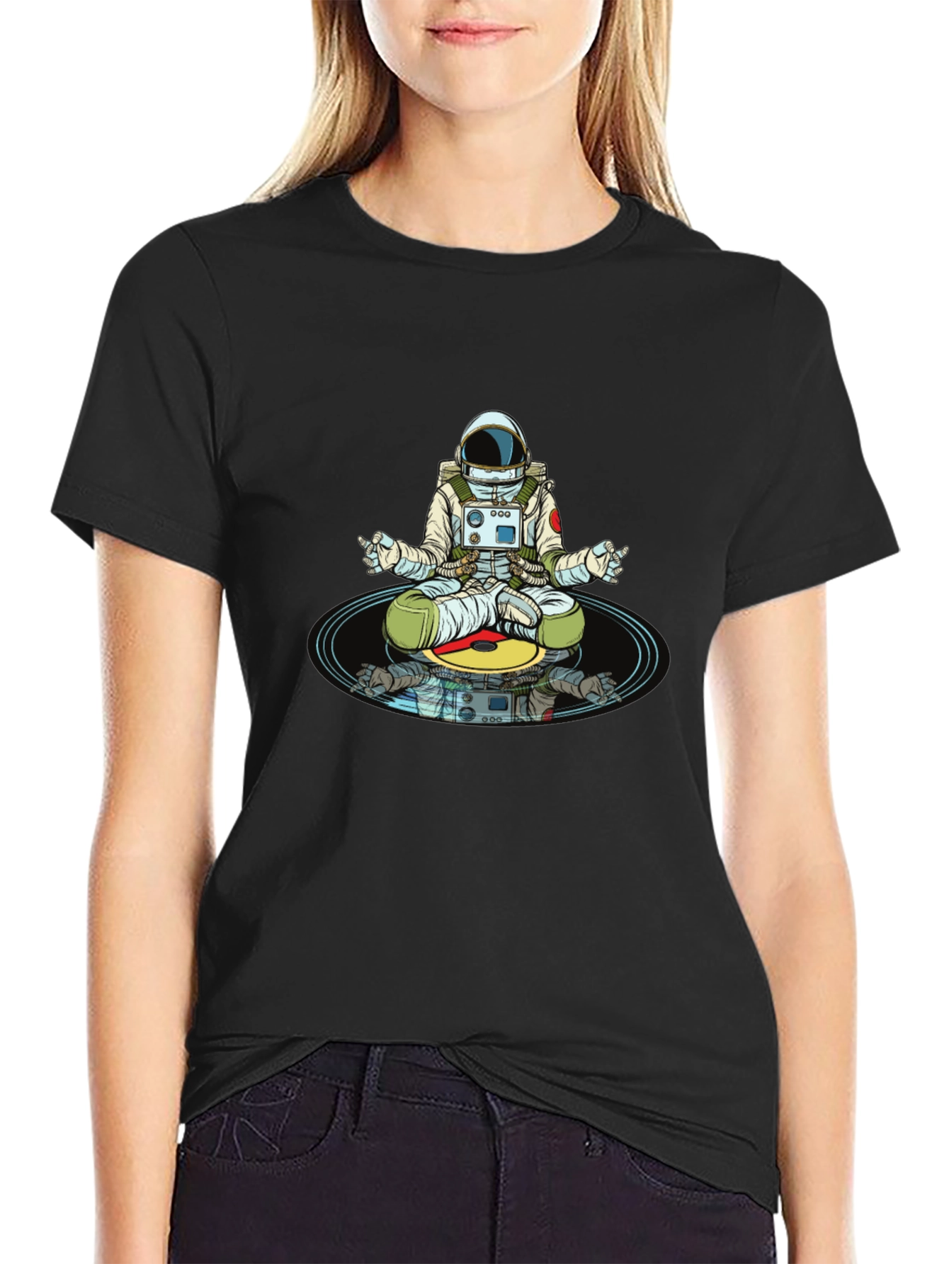 Meditating Astronaut T-Shirt - Cosmic Zen
