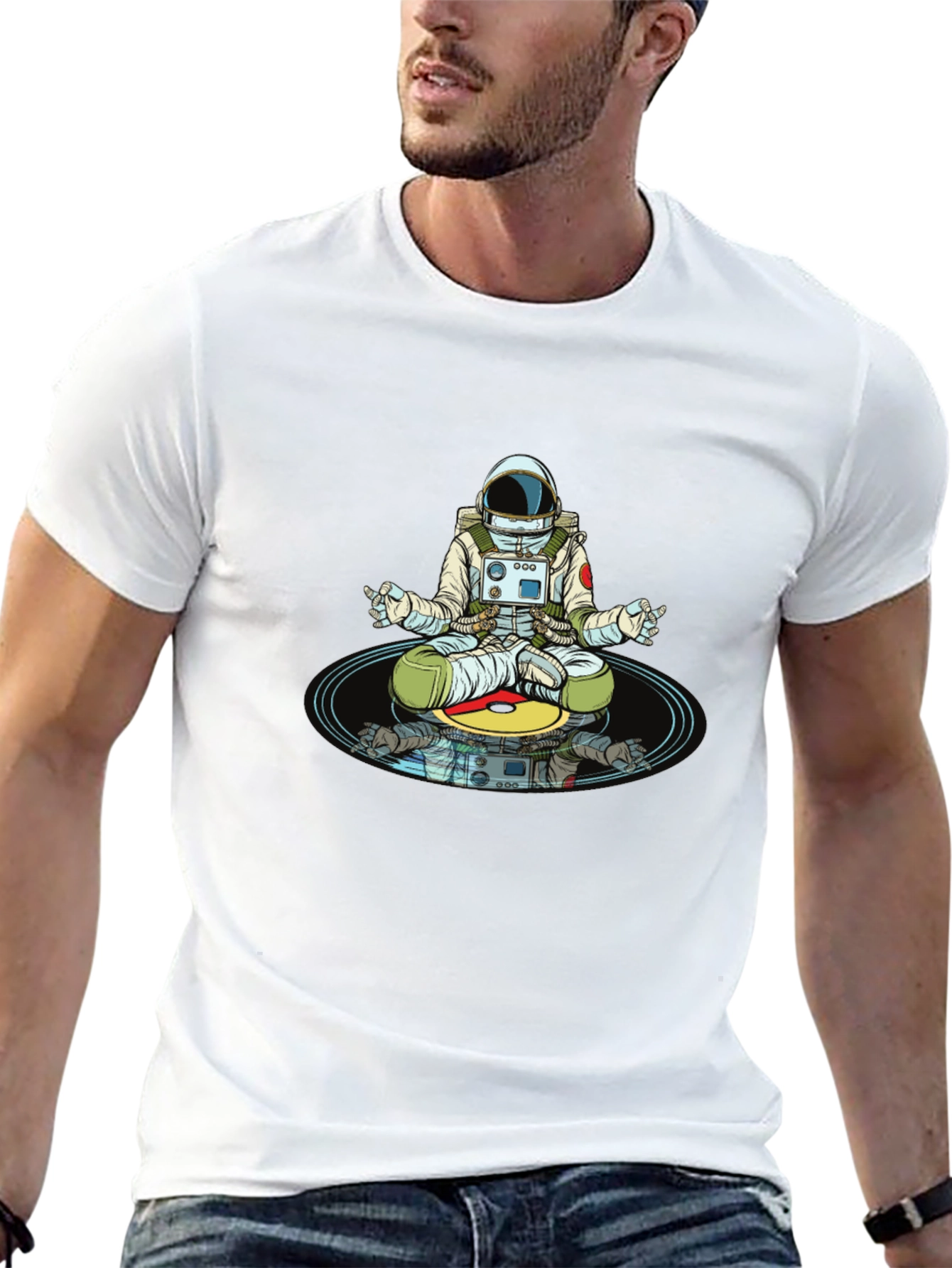 Meditating Astronaut T-Shirt - Cosmic Zen