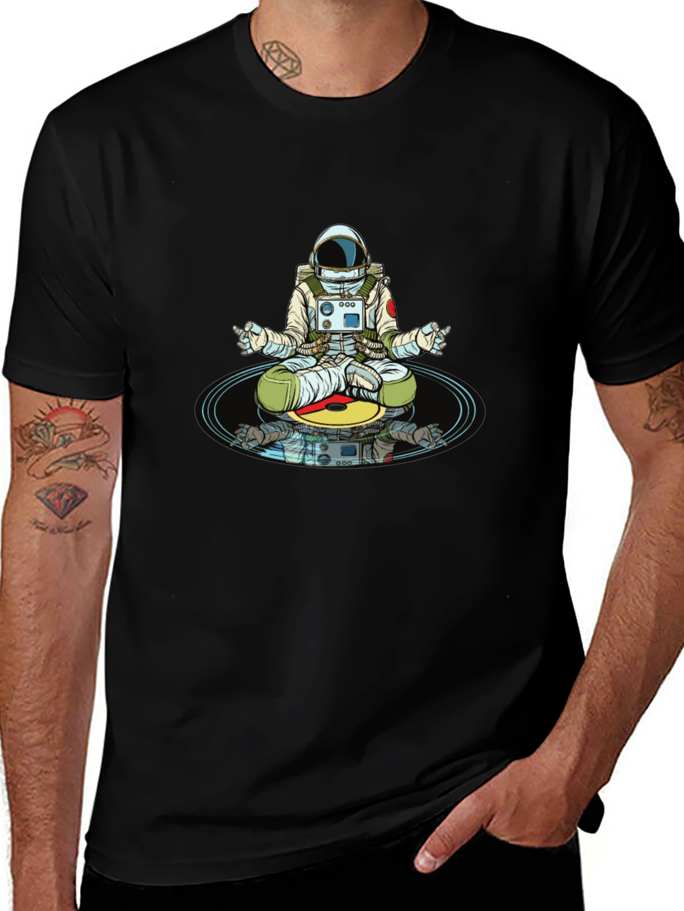 Meditating Astronaut T-Shirt - Cosmic Zen