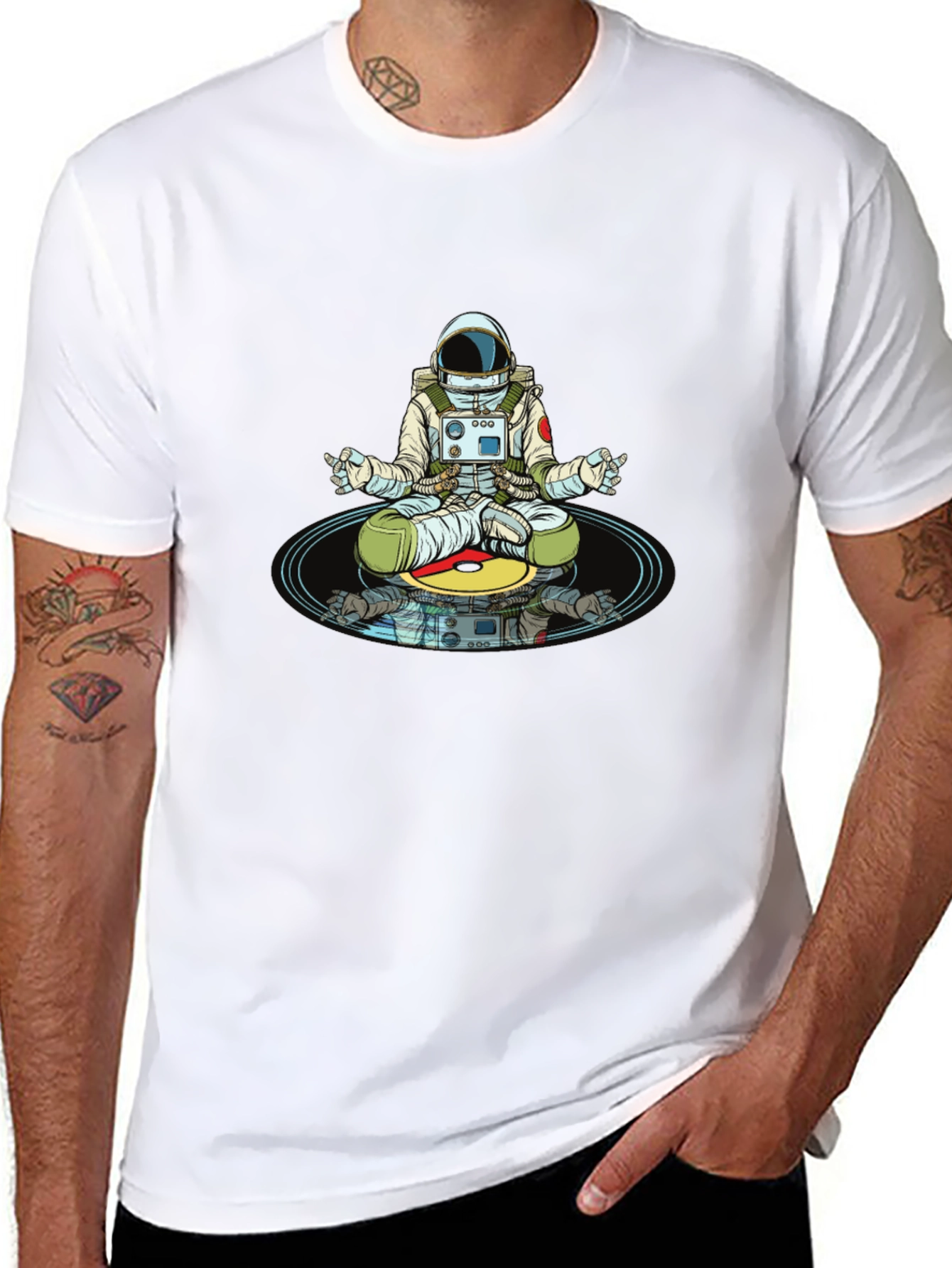 Meditating Astronaut T-Shirt - Cosmic Zen