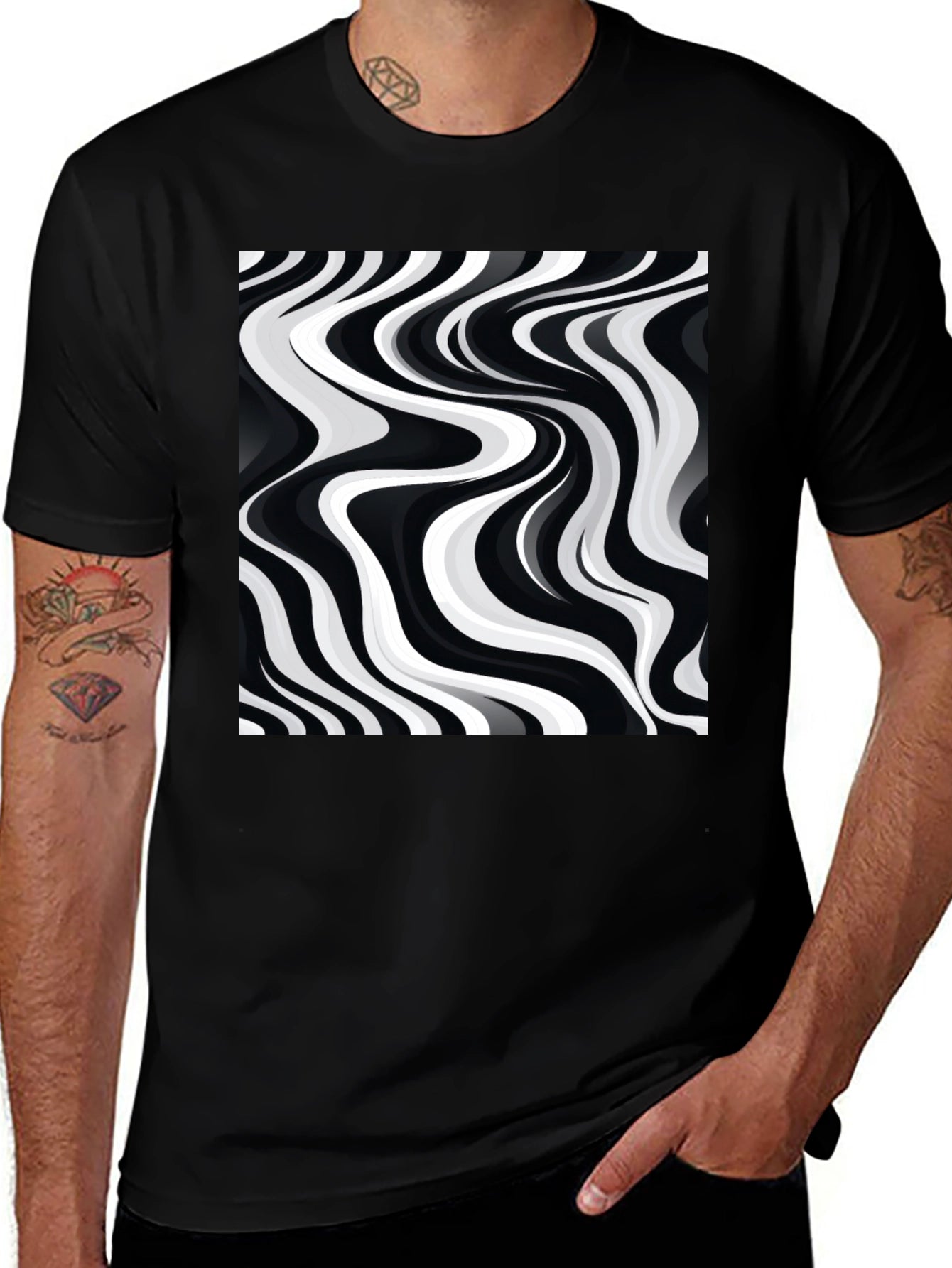 Abstract Wave Black Tee - Modern Graphic Print