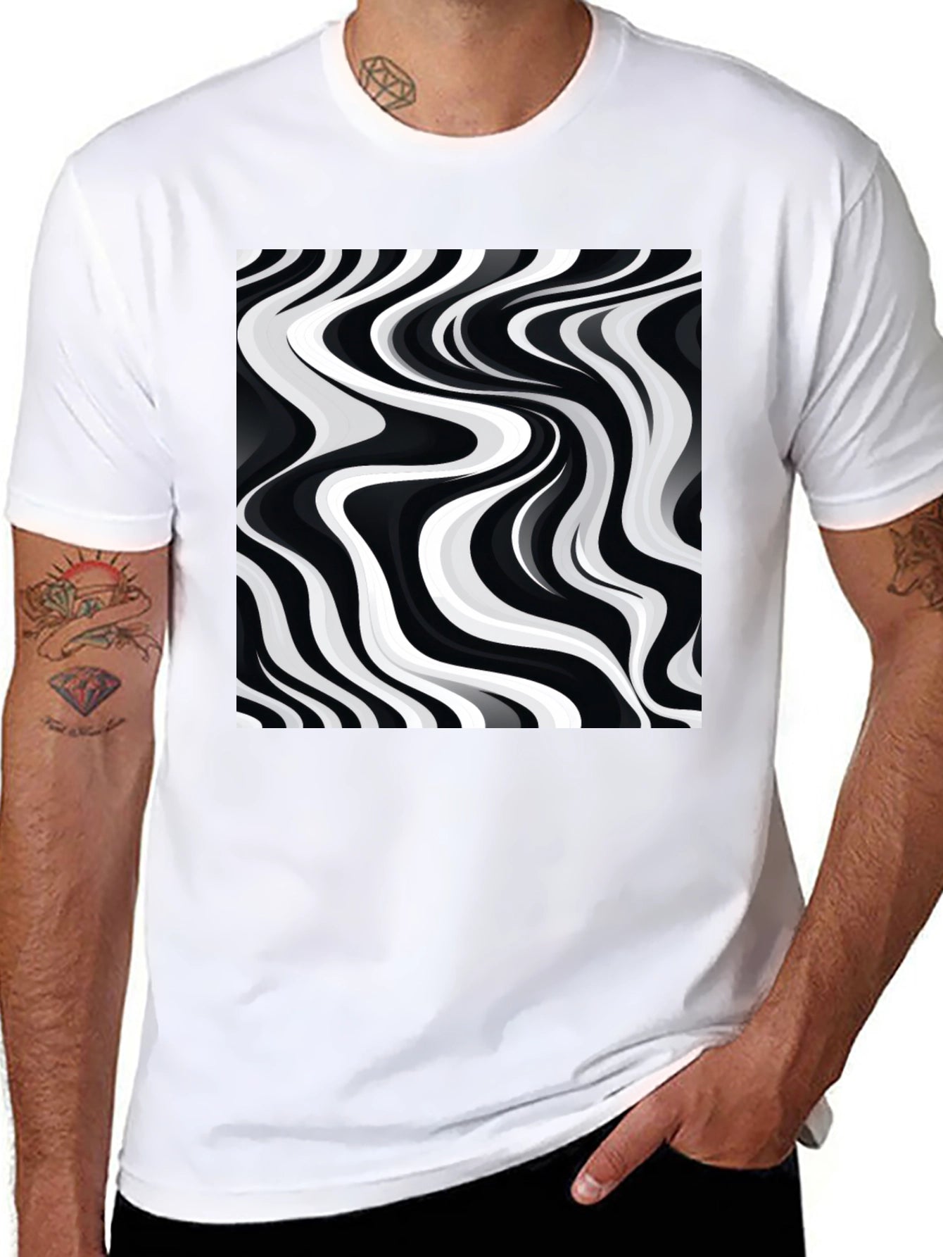Abstract Wave Black Tee - Modern Graphic Print