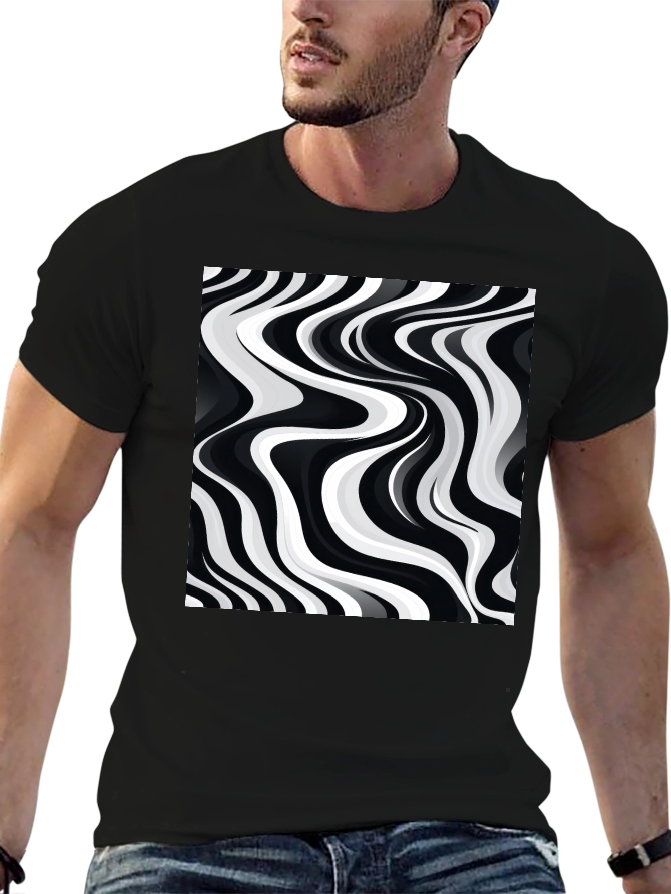 Abstract Wave Black Tee - Modern Graphic Print