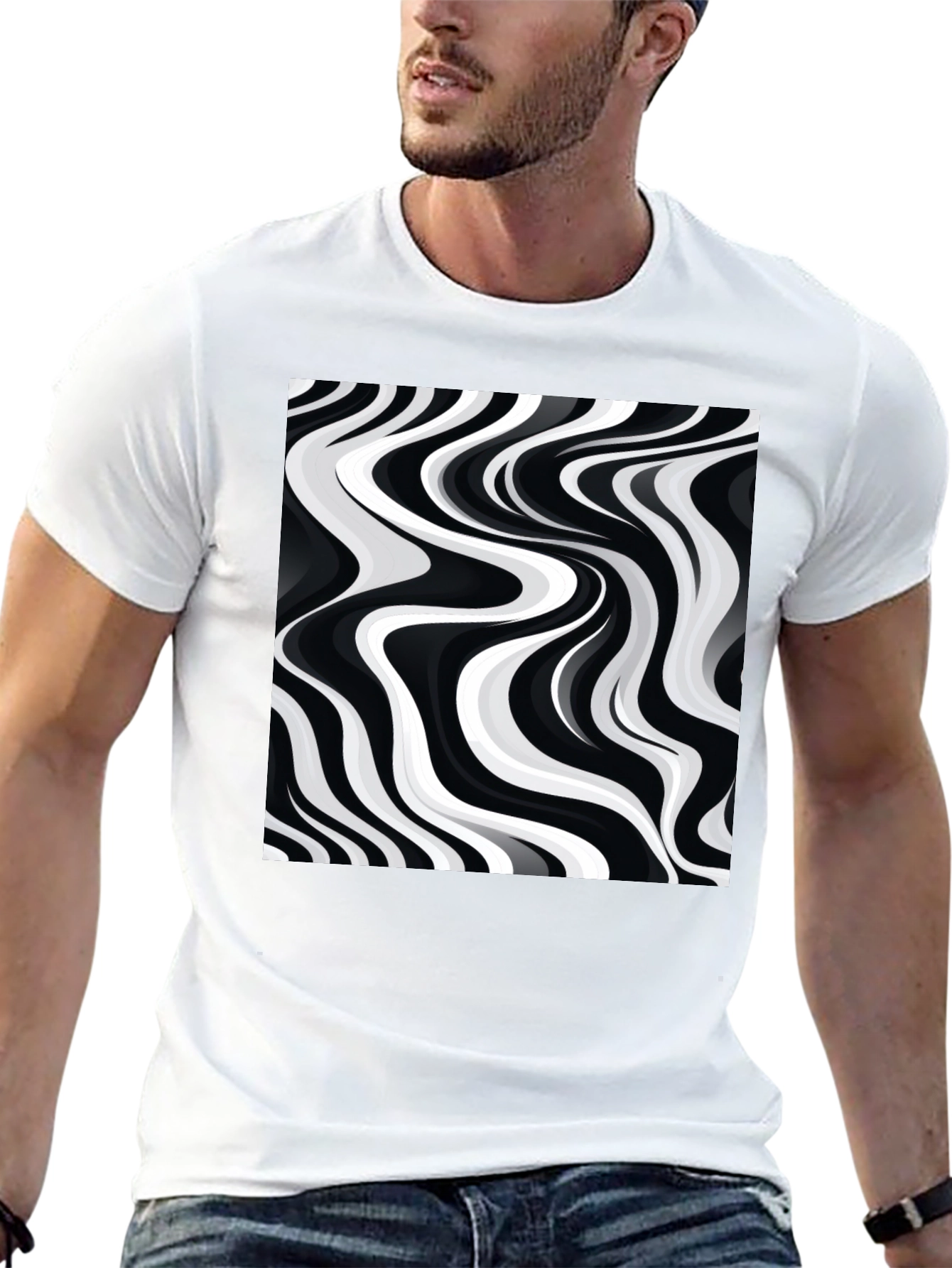 Abstract Wave Black Tee - Modern Graphic Print