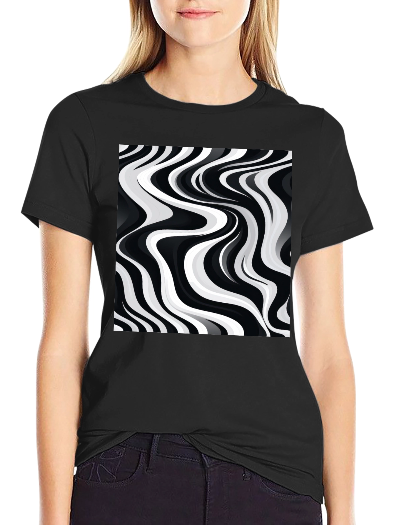 Abstract Wave Black Tee - Modern Graphic Print
