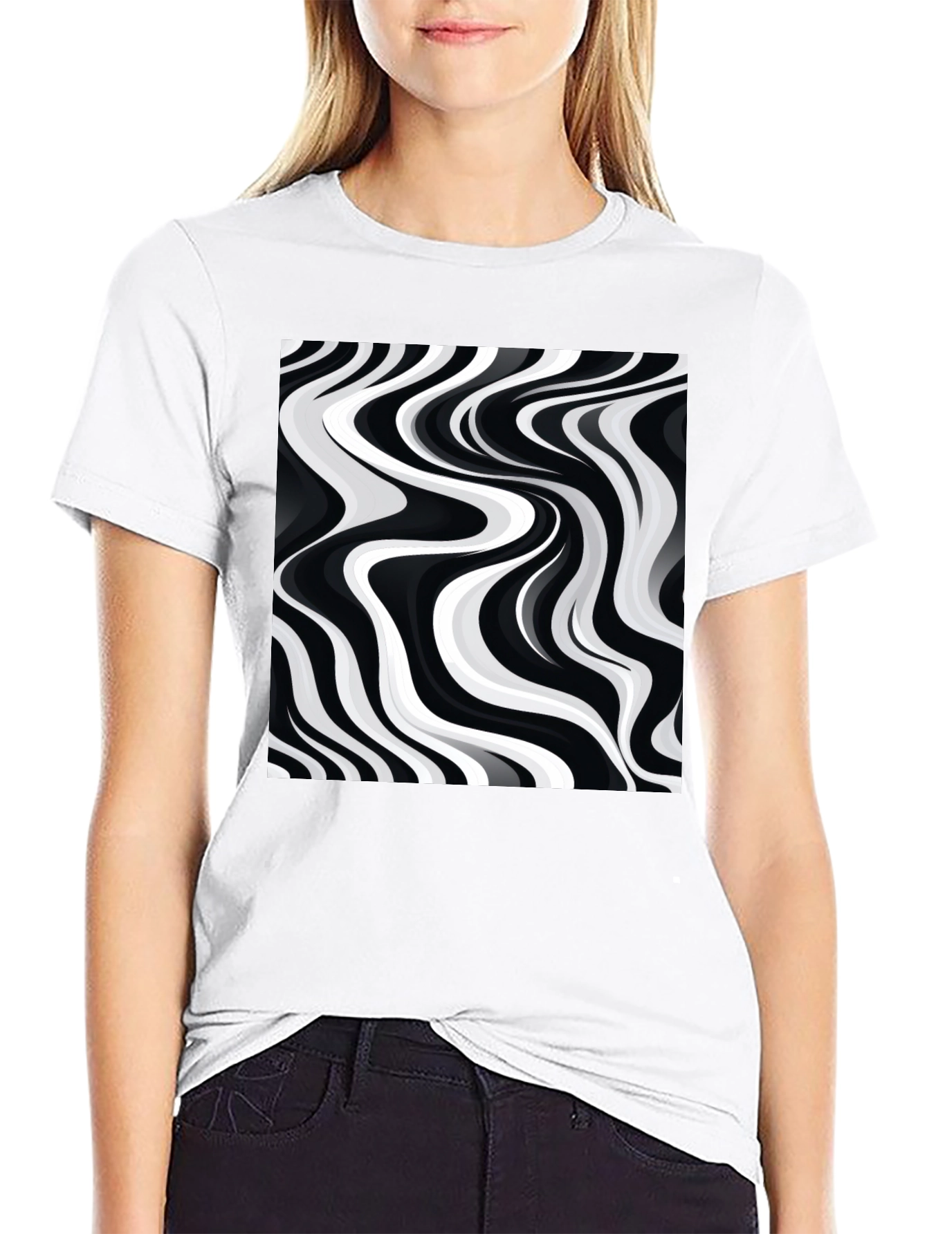 Abstract Wave Black Tee - Modern Graphic Print