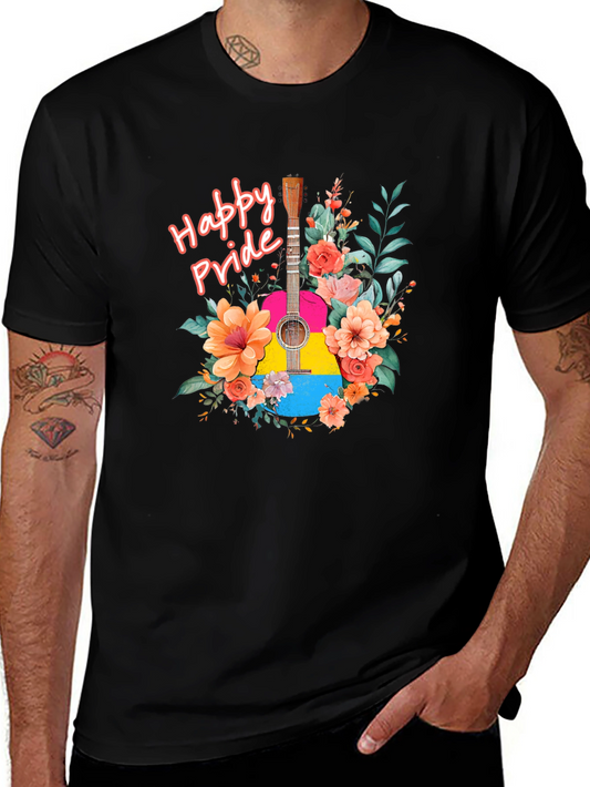 Happy Pride Guitar Floral Graphic T-Shirt
