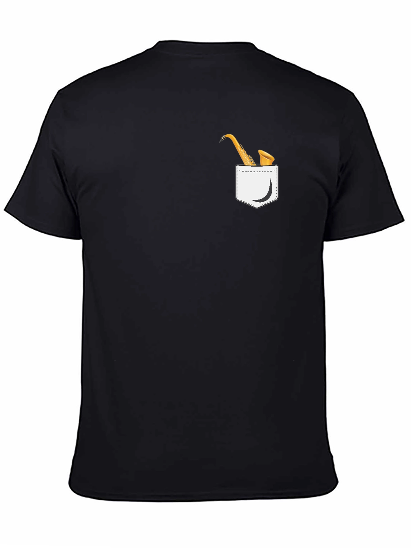 Saxophone Pocket Graphic T-Shirt - Black