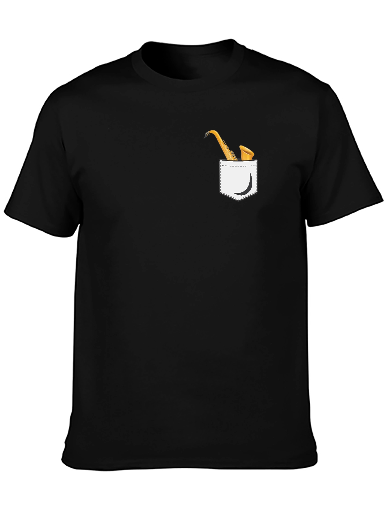 Saxophone Pocket Graphic T-Shirt - Black