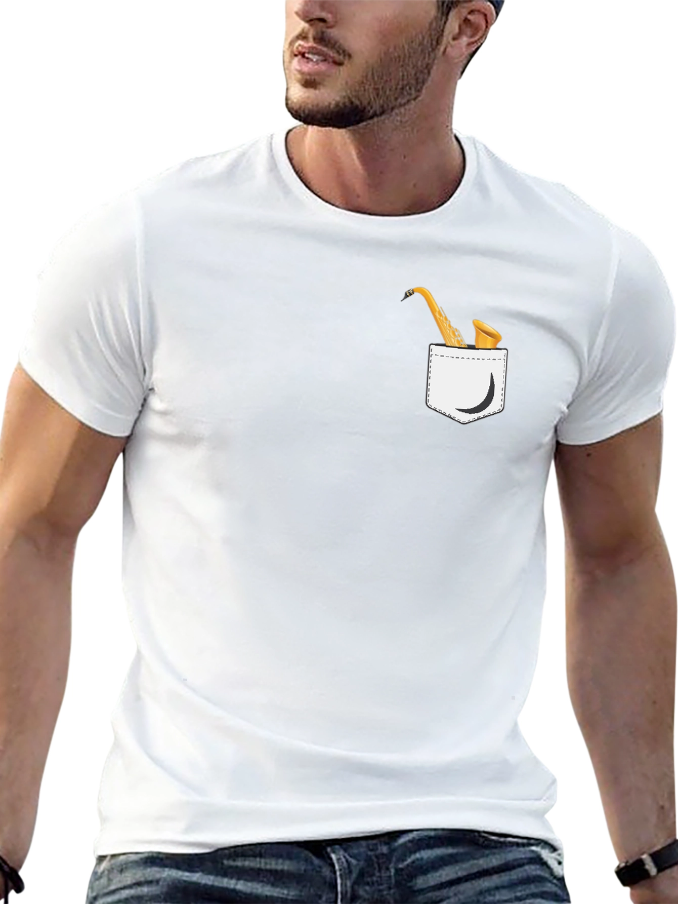 Saxophone Pocket Graphic T-Shirt - Black