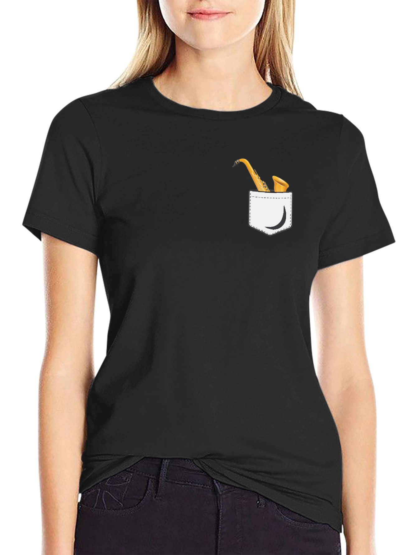 Saxophone Pocket Graphic T-Shirt - Black