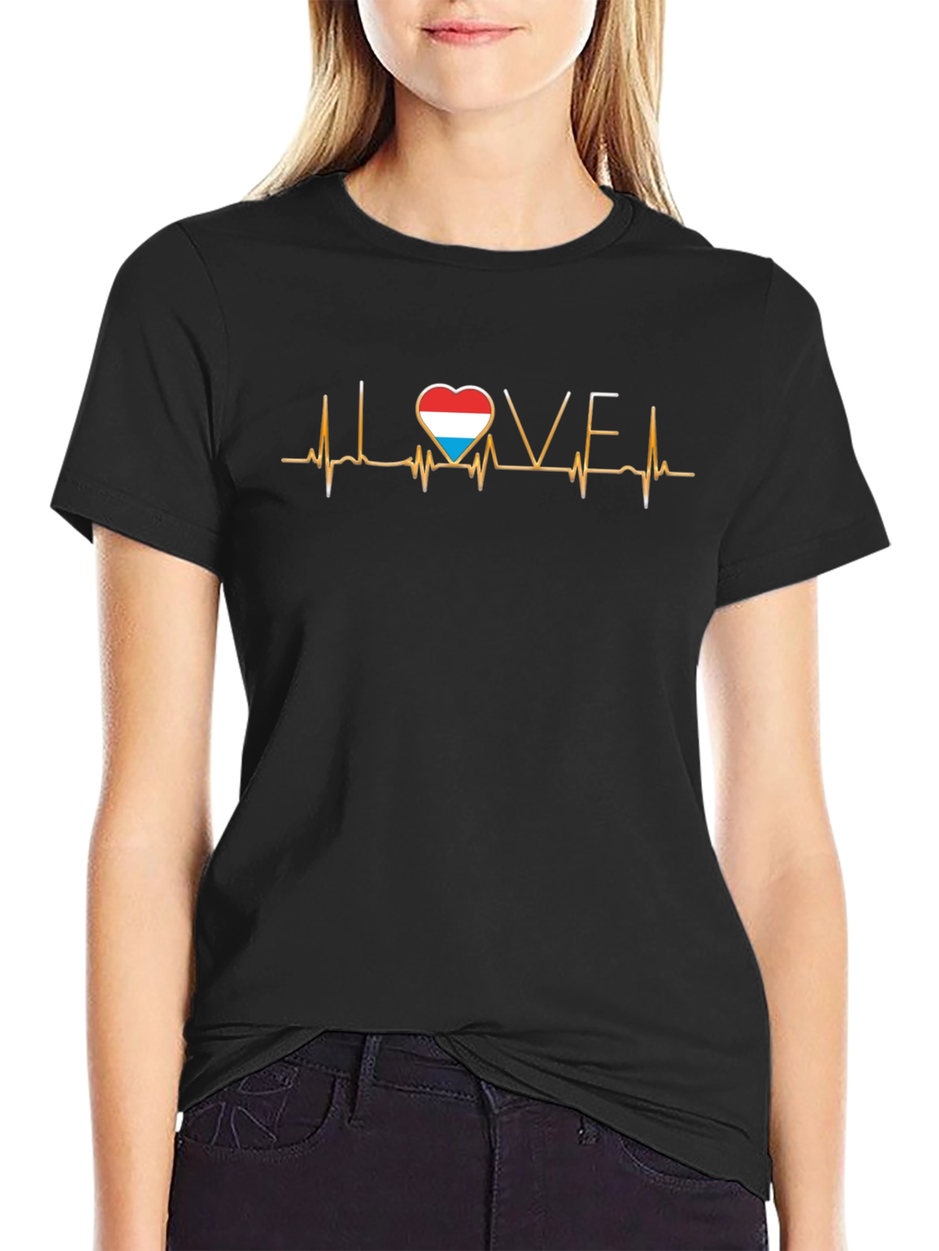 Luxembourg Love Heartbeat Black T-Shirt