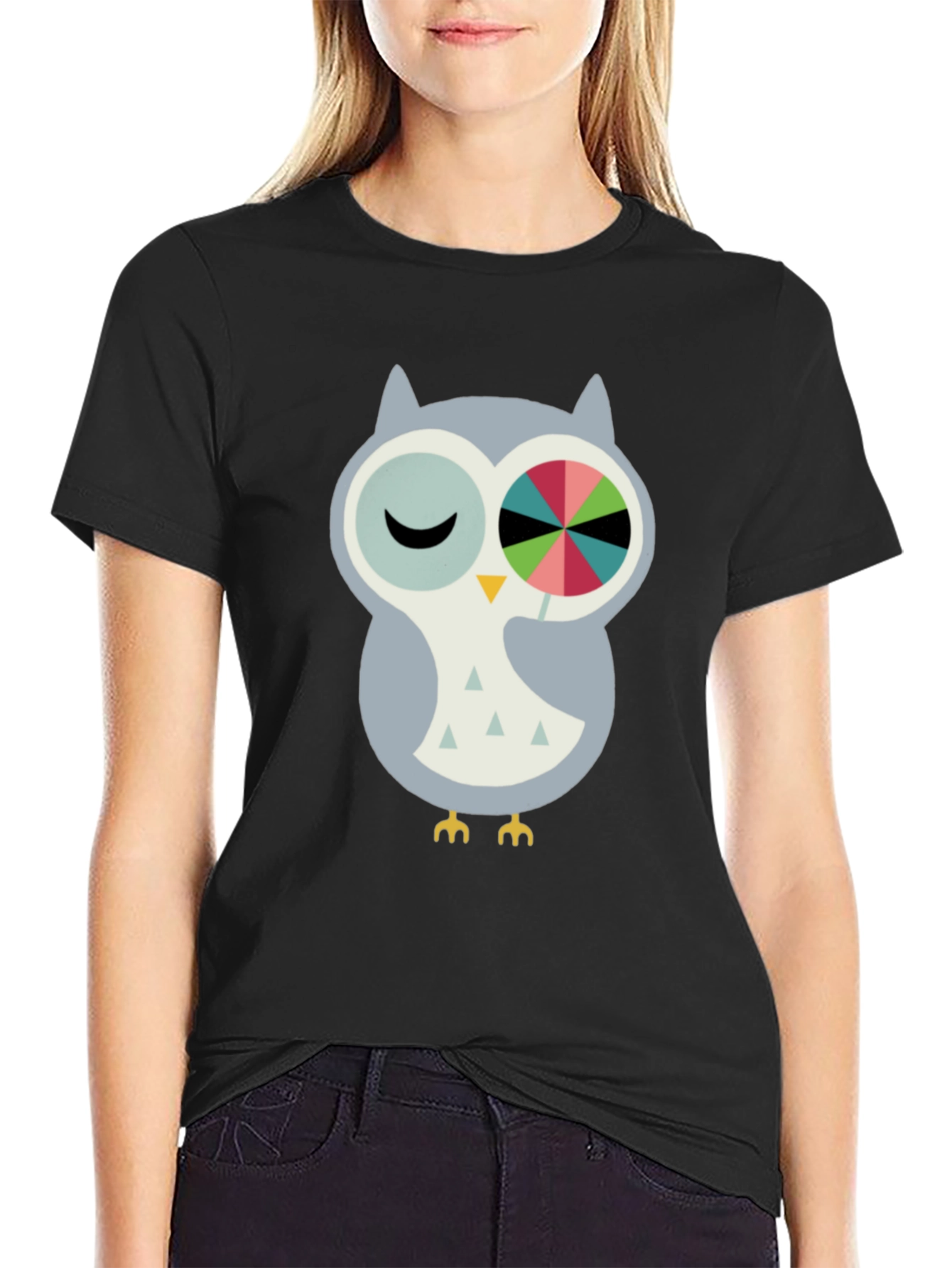 Whimsical Owl Graphic Tee - Cotton Blend Comfort