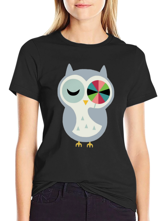 Whimsical Owl Graphic Tee - Cotton Blend Comfort