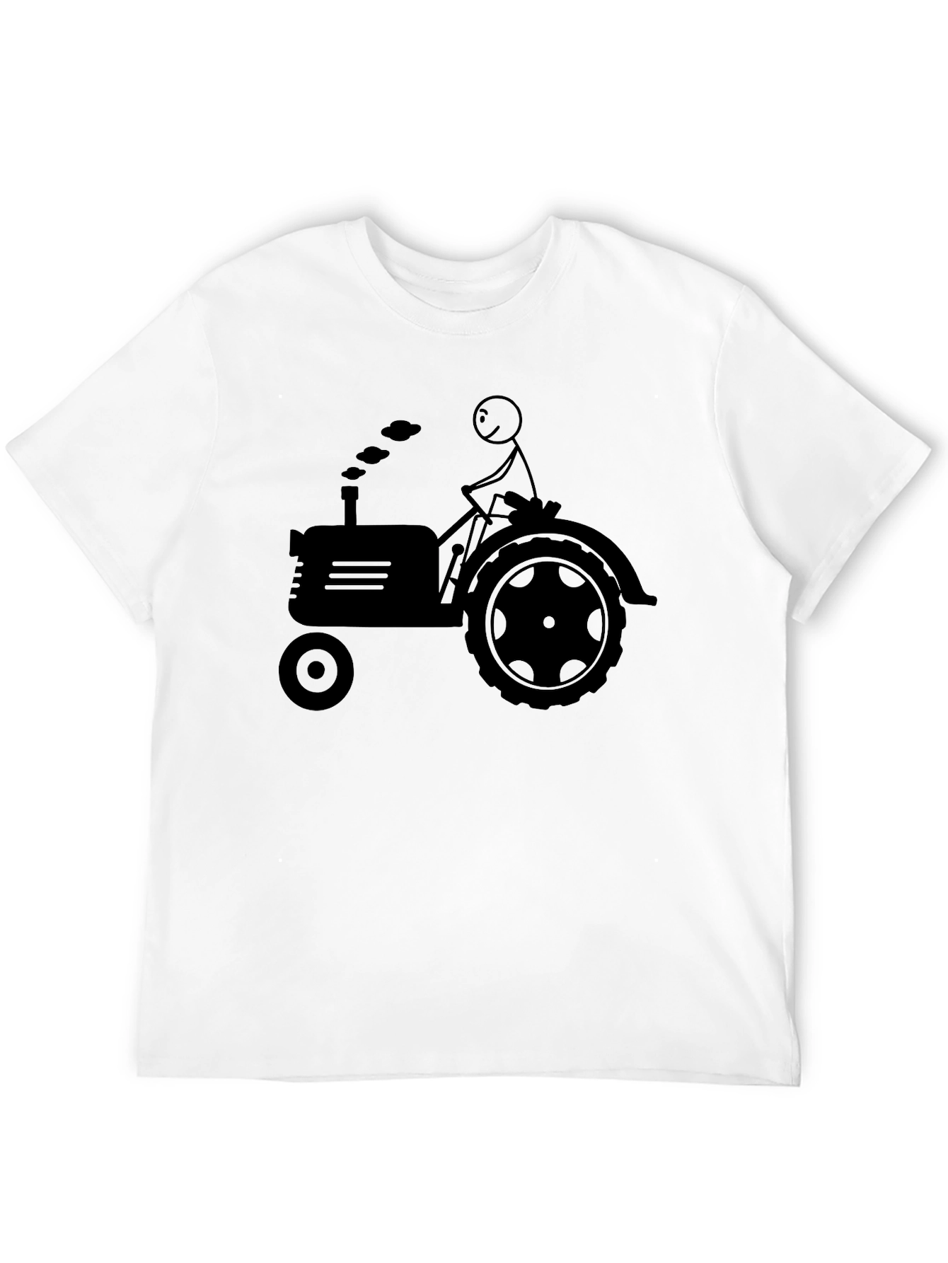 Stick Figure Farmer Tractor Graphic Tee - Black