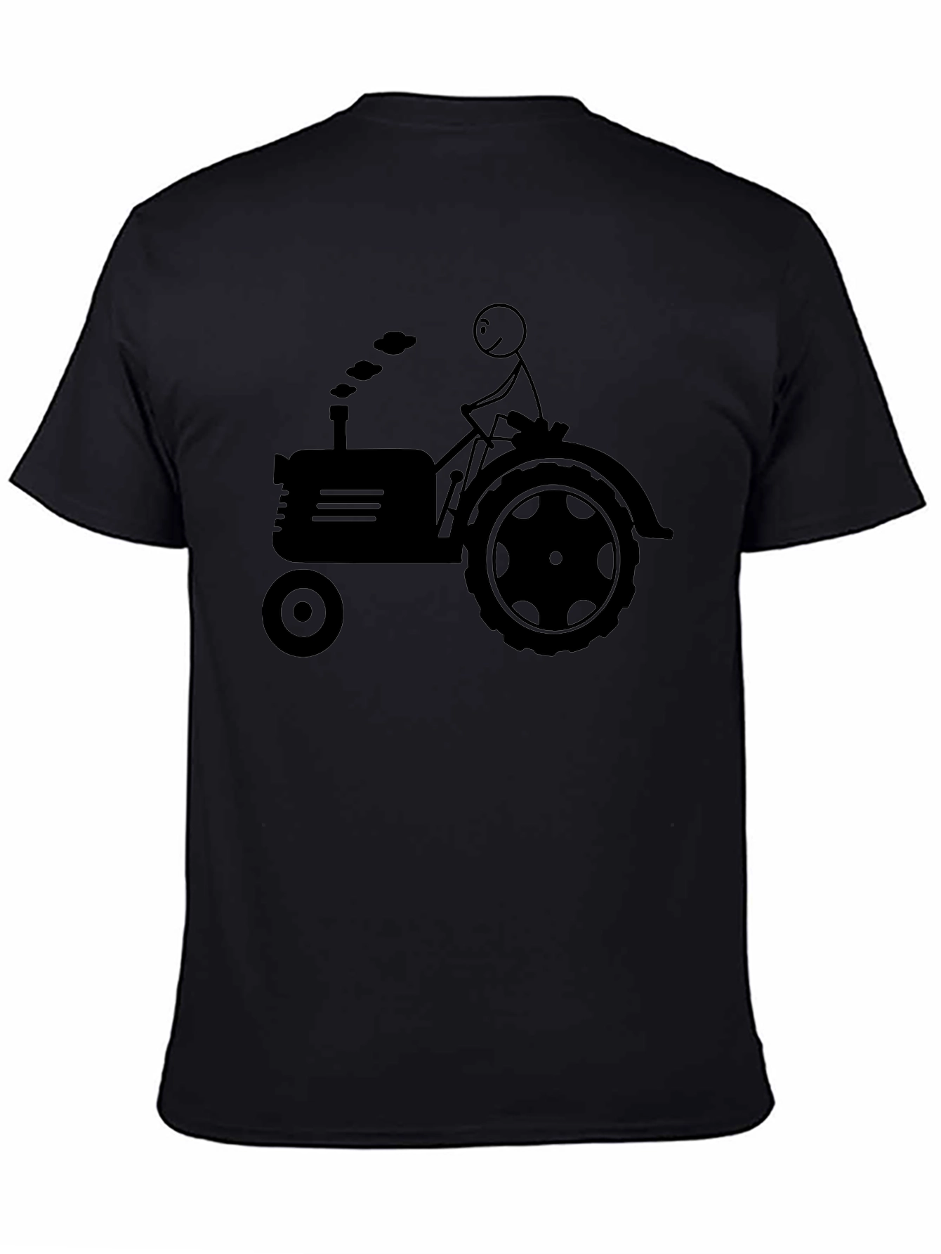 Stick Figure Farmer Tractor Graphic Tee - Black