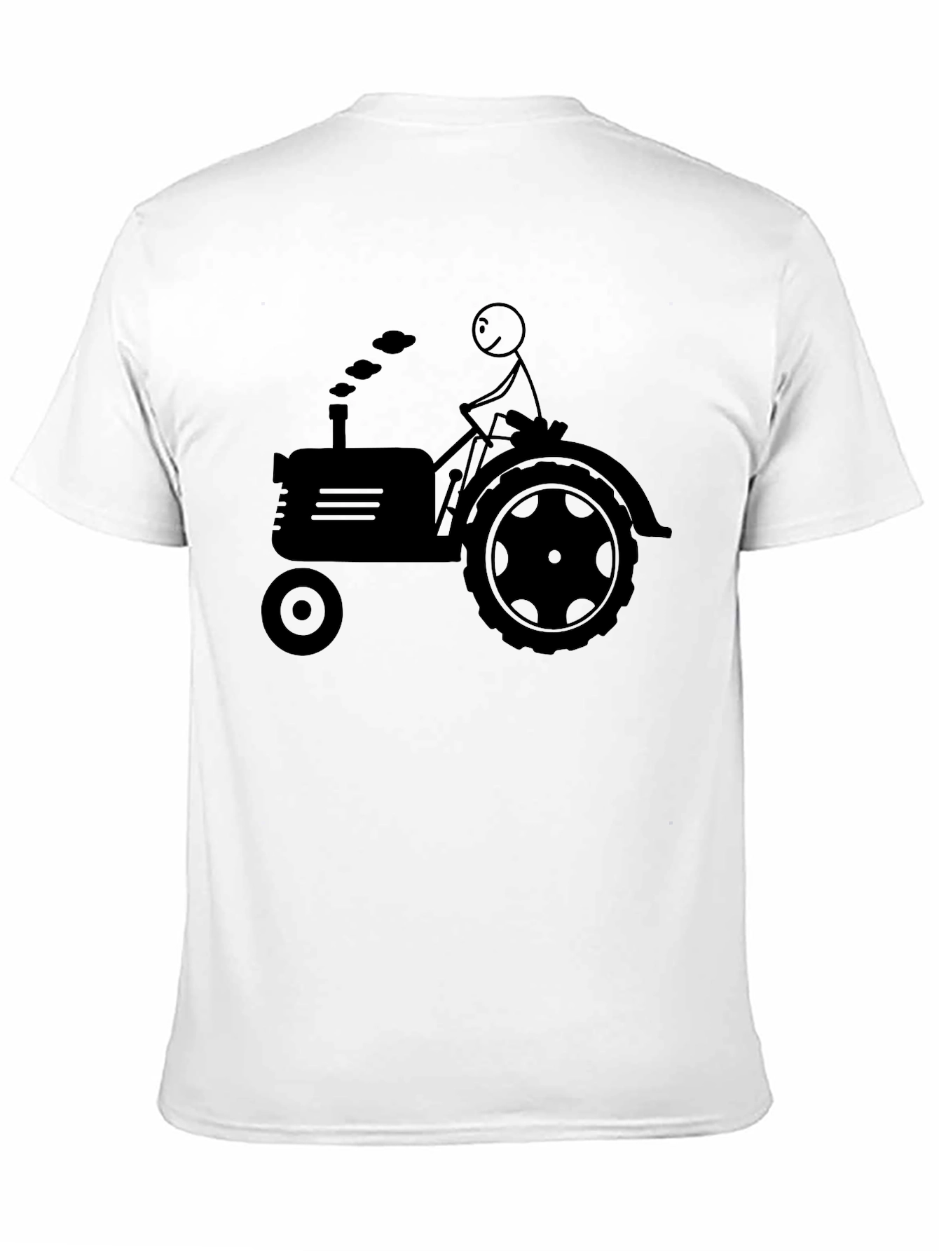 Stick Figure Farmer Tractor Graphic Tee - Black