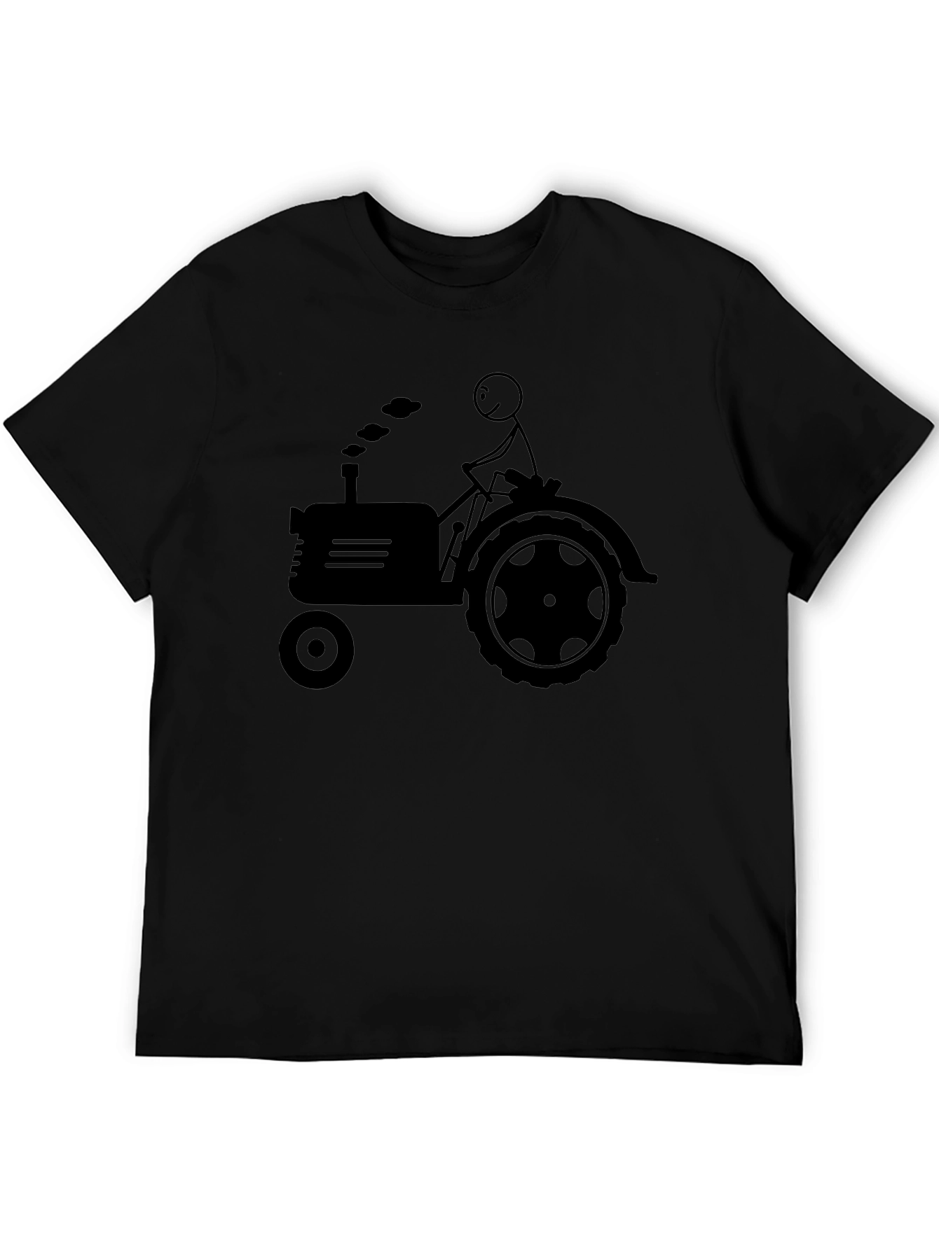 Stick Figure Farmer Tractor Graphic Tee - Black