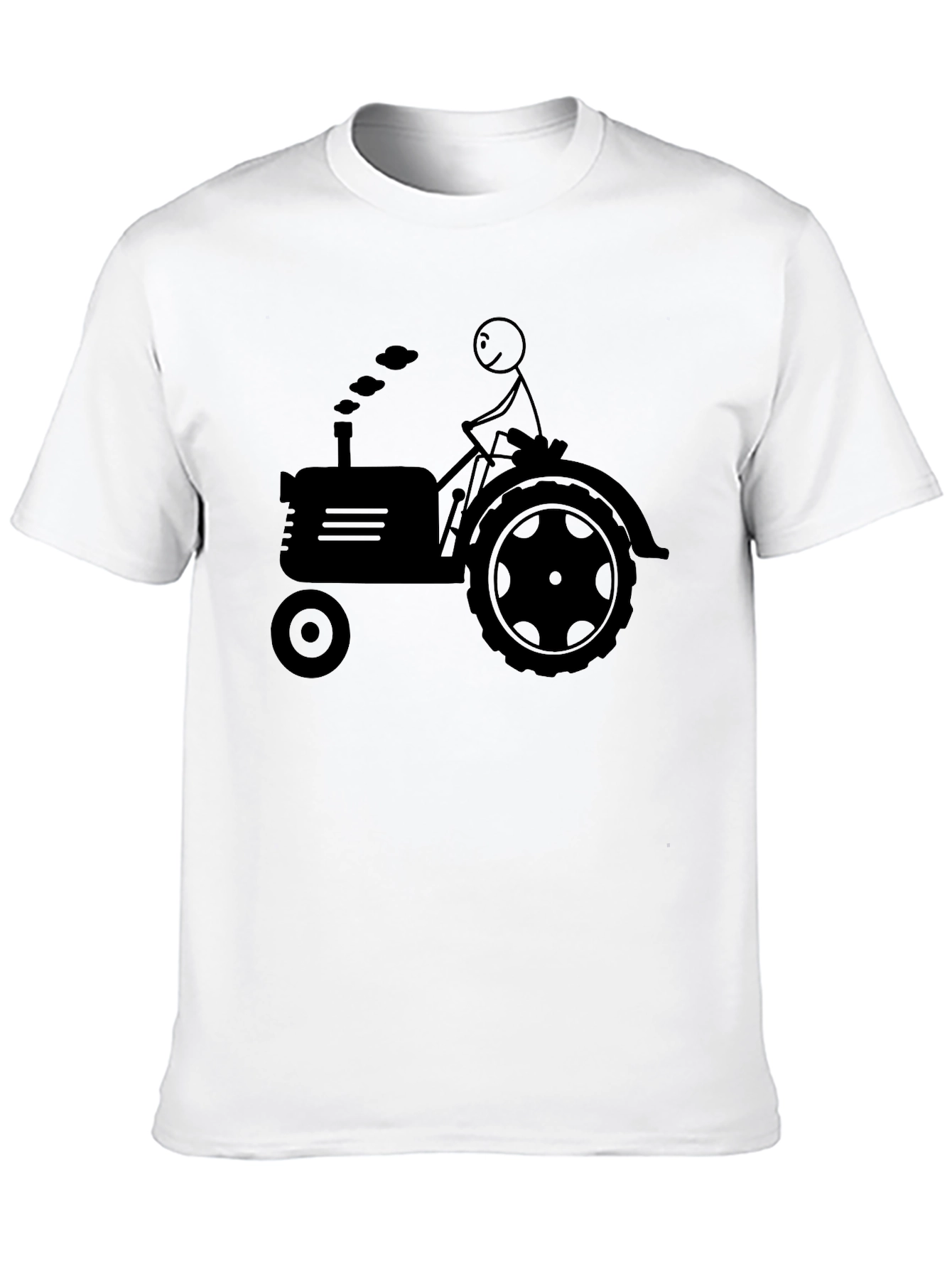 Stick Figure Farmer Tractor Graphic Tee - Black